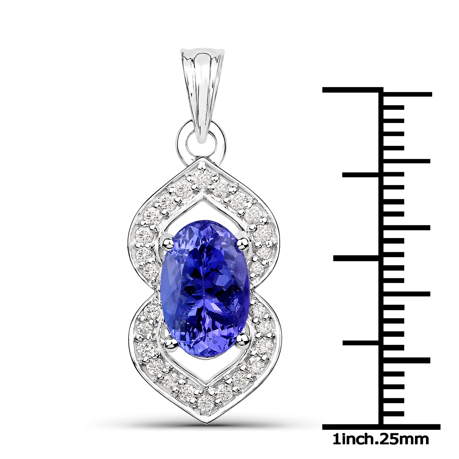 14K White Gold 2.64 Carat Genuine Tanzanite and White Diamond Pendant