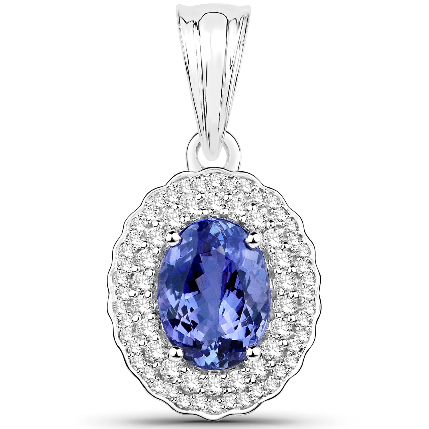 14K White Gold 2.72 Carat Genuine Tanzanite and White Diamond Pendant