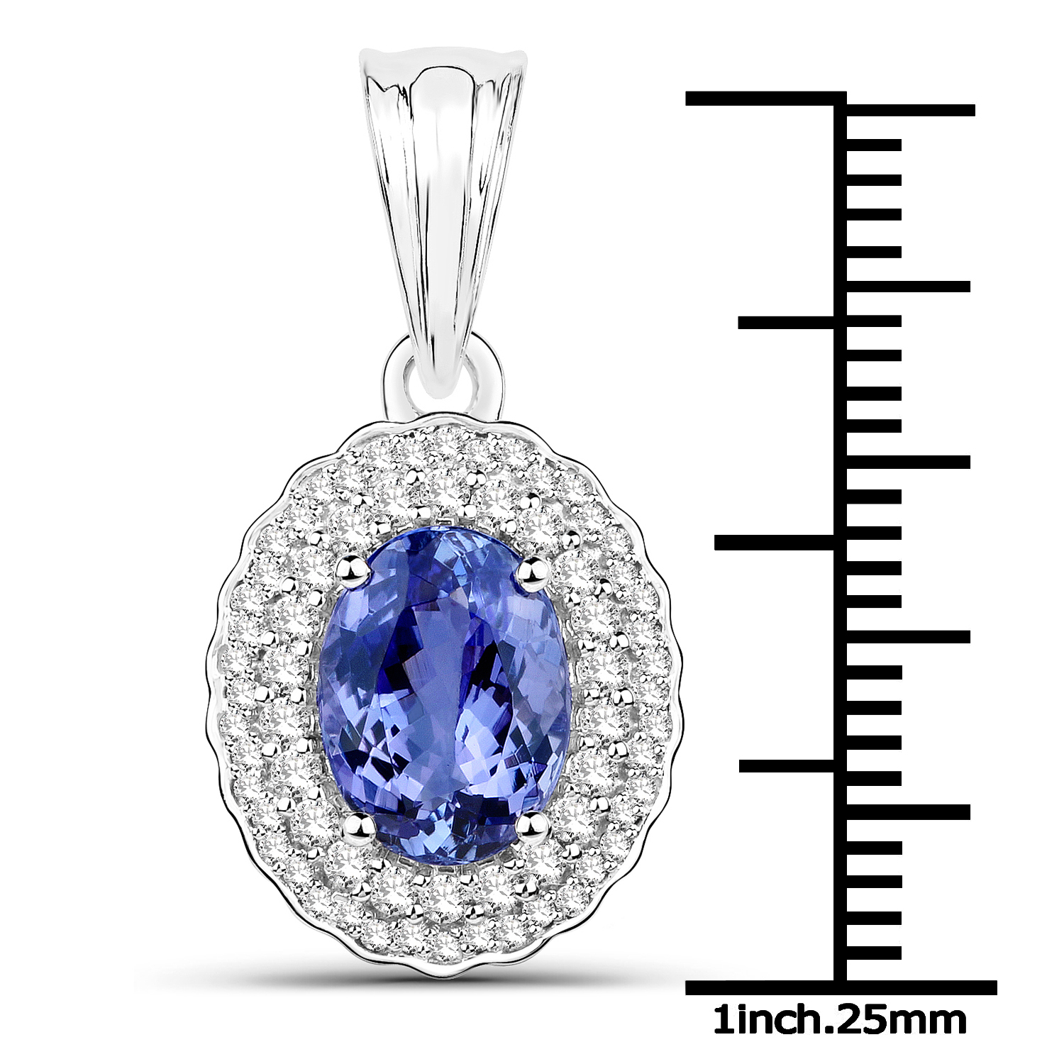 14K White Gold 2.72 Carat Genuine Tanzanite and White Diamond Pendant