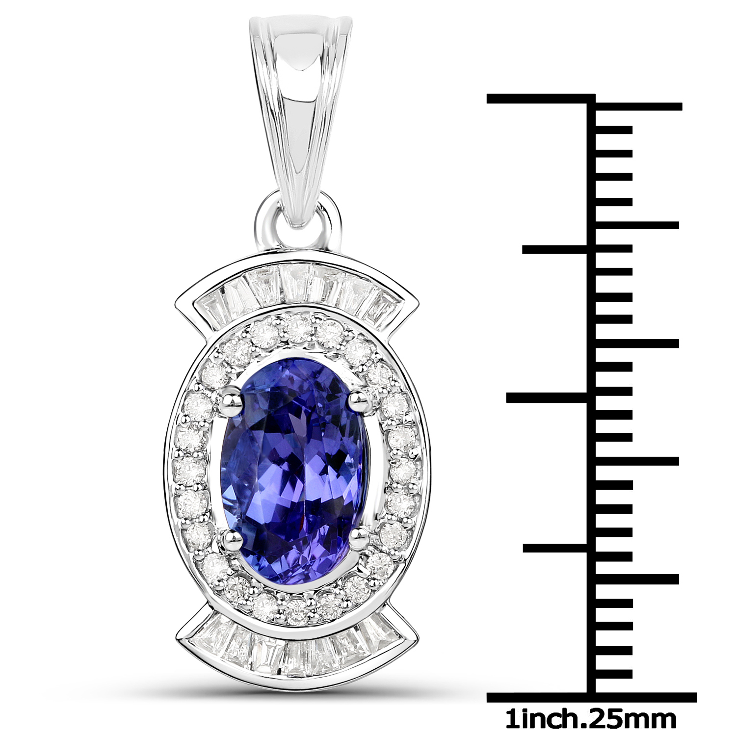 14K White Gold 3.01 Carat Genuine Tanzanite and White Diamond Pendant