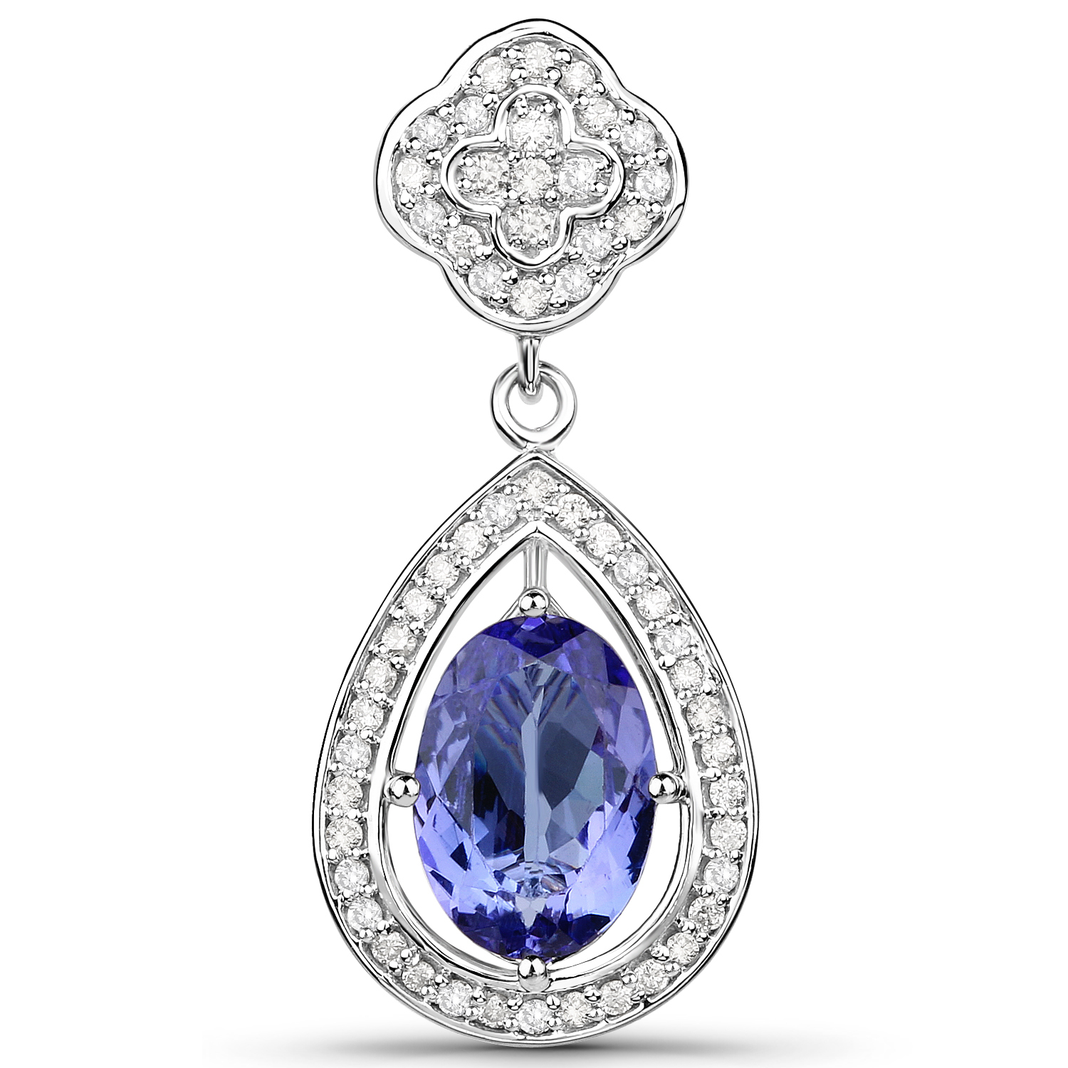 14K White Gold 2.57 Carat Genuine Tanzanite and White Diamond Pendant