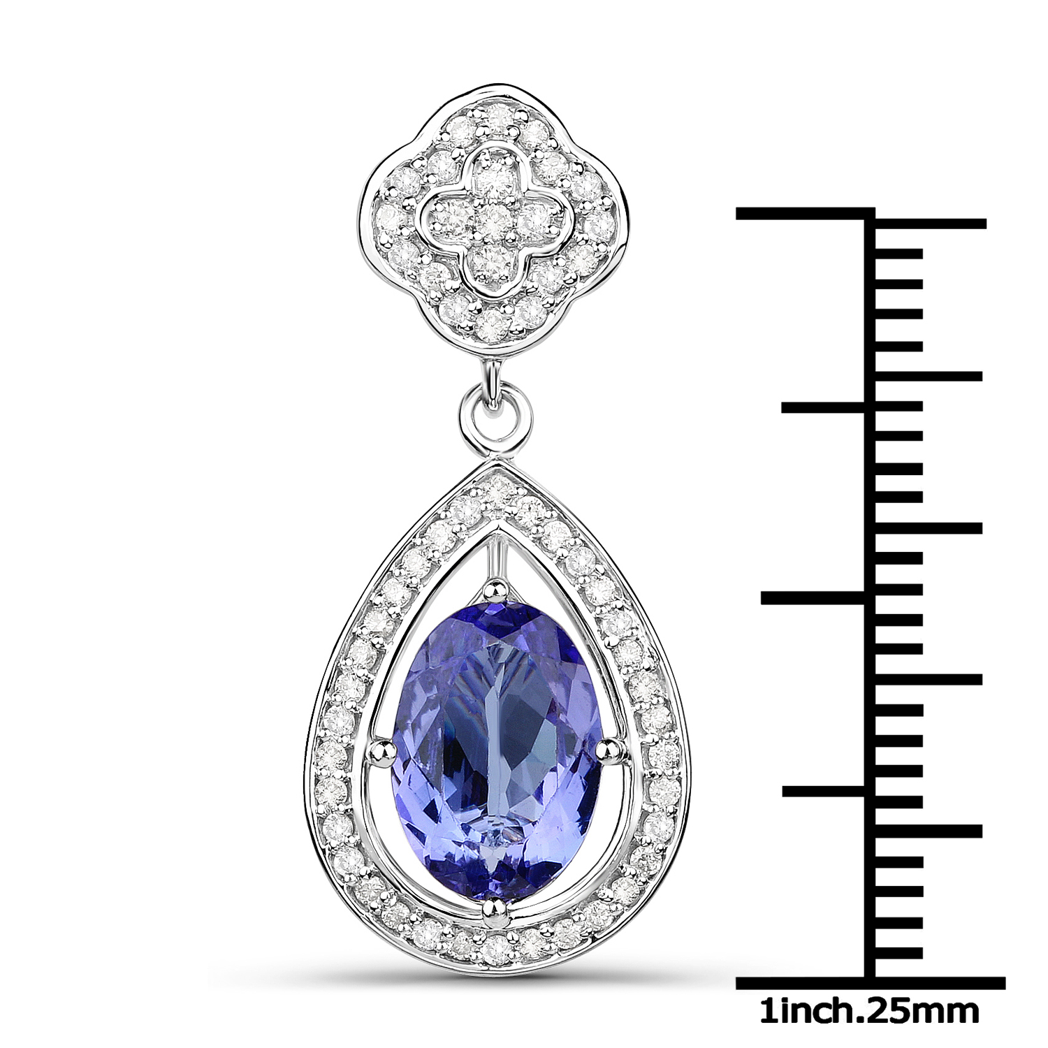 14K White Gold 2.57 Carat Genuine Tanzanite and White Diamond Pendant