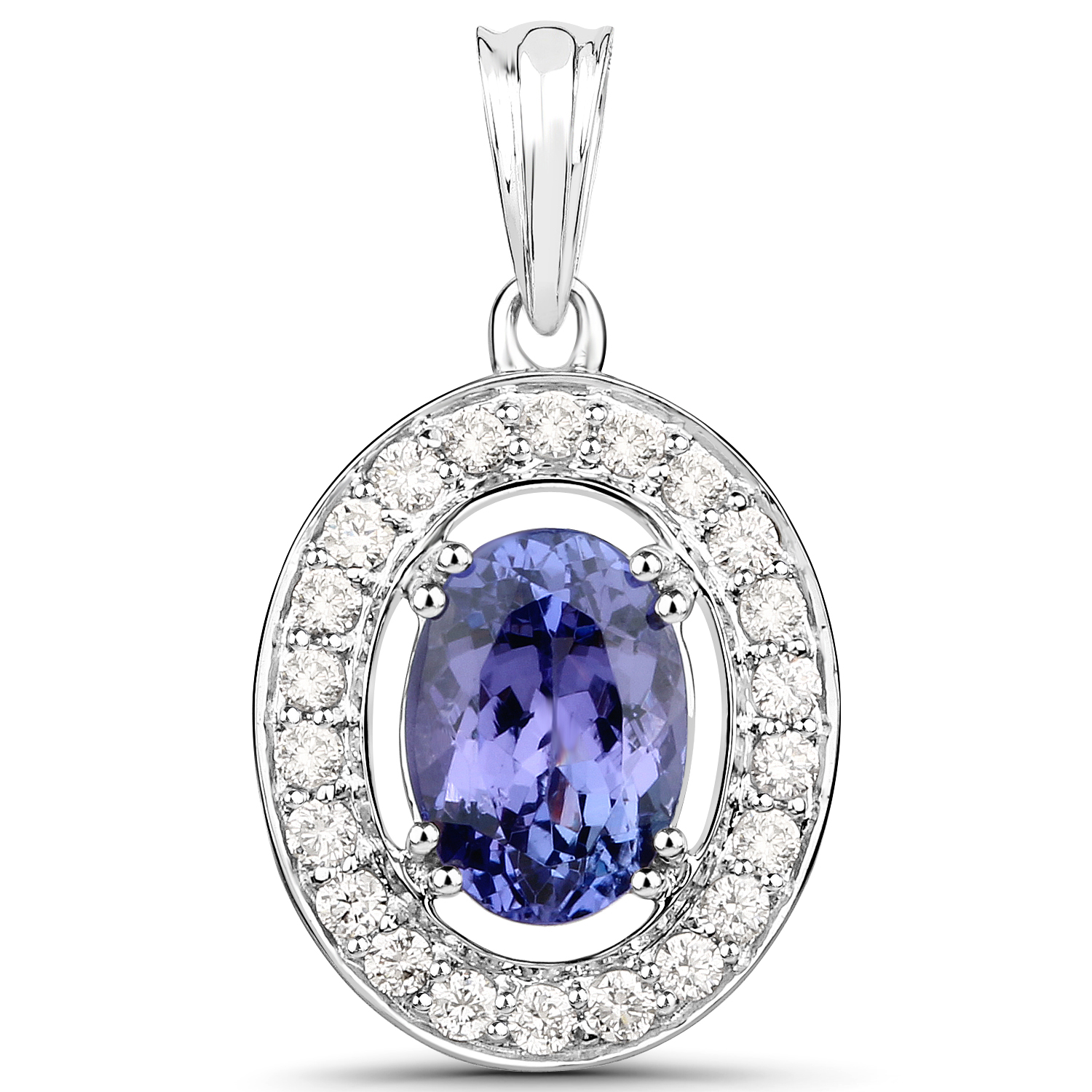 14K White Gold 2.04 Carat Genuine Tanzanite and White Diamond Pendant