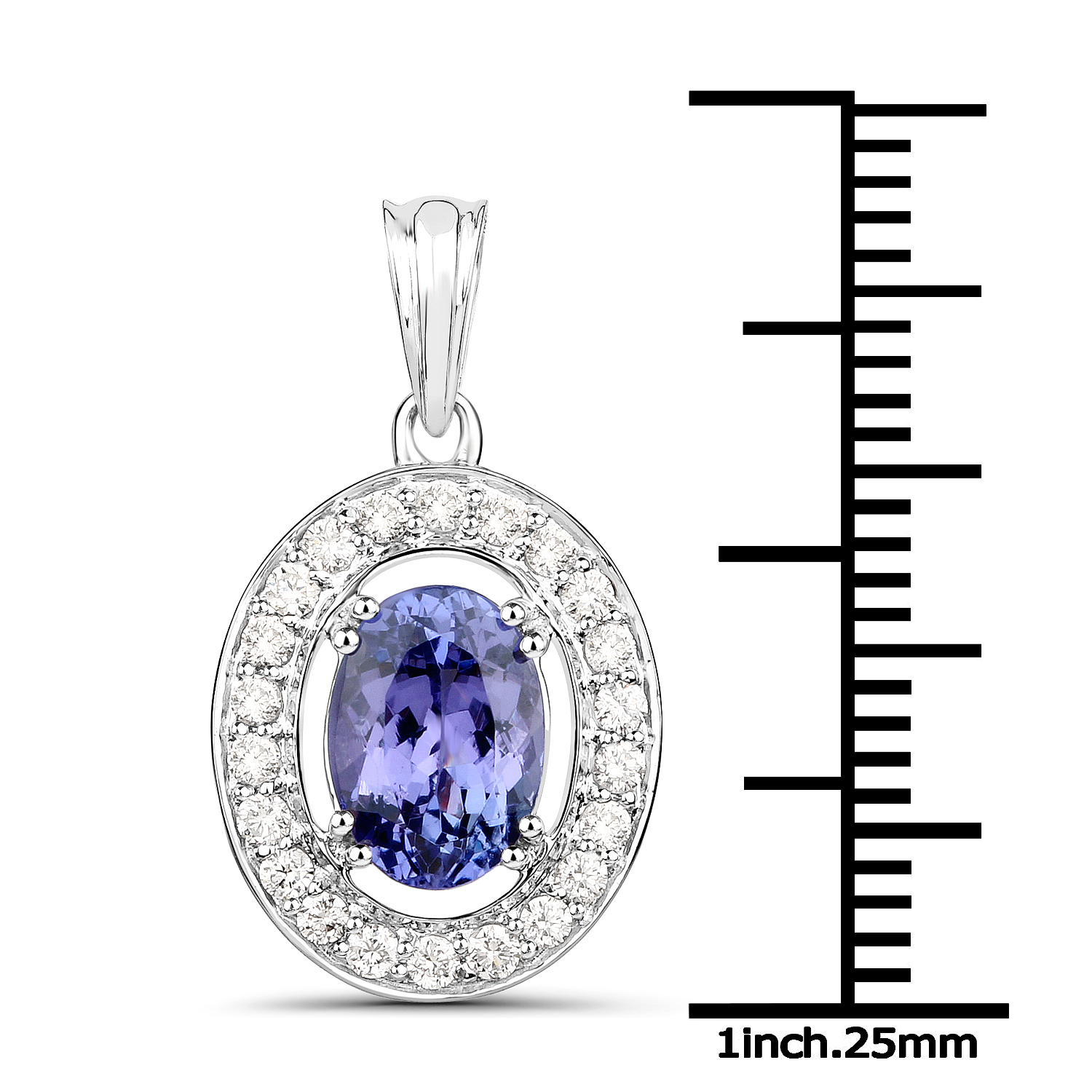14K White Gold 2.04 Carat Genuine Tanzanite and White Diamond Pendant
