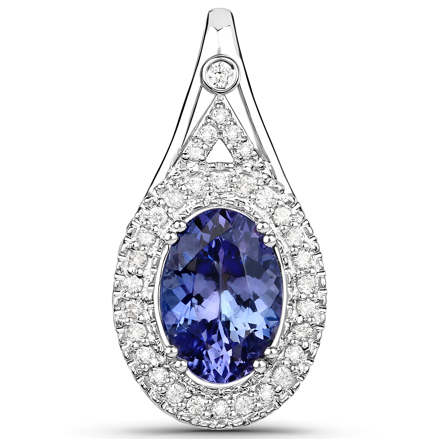 14K White Gold 2.98 Carat Genuine Tanzanite and White Diamond Pendant