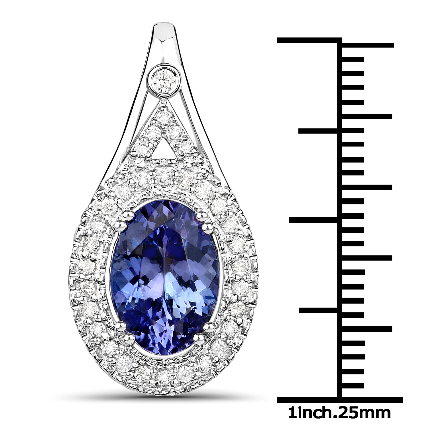 14K White Gold 2.98 Carat Genuine Tanzanite and White Diamond Pendant