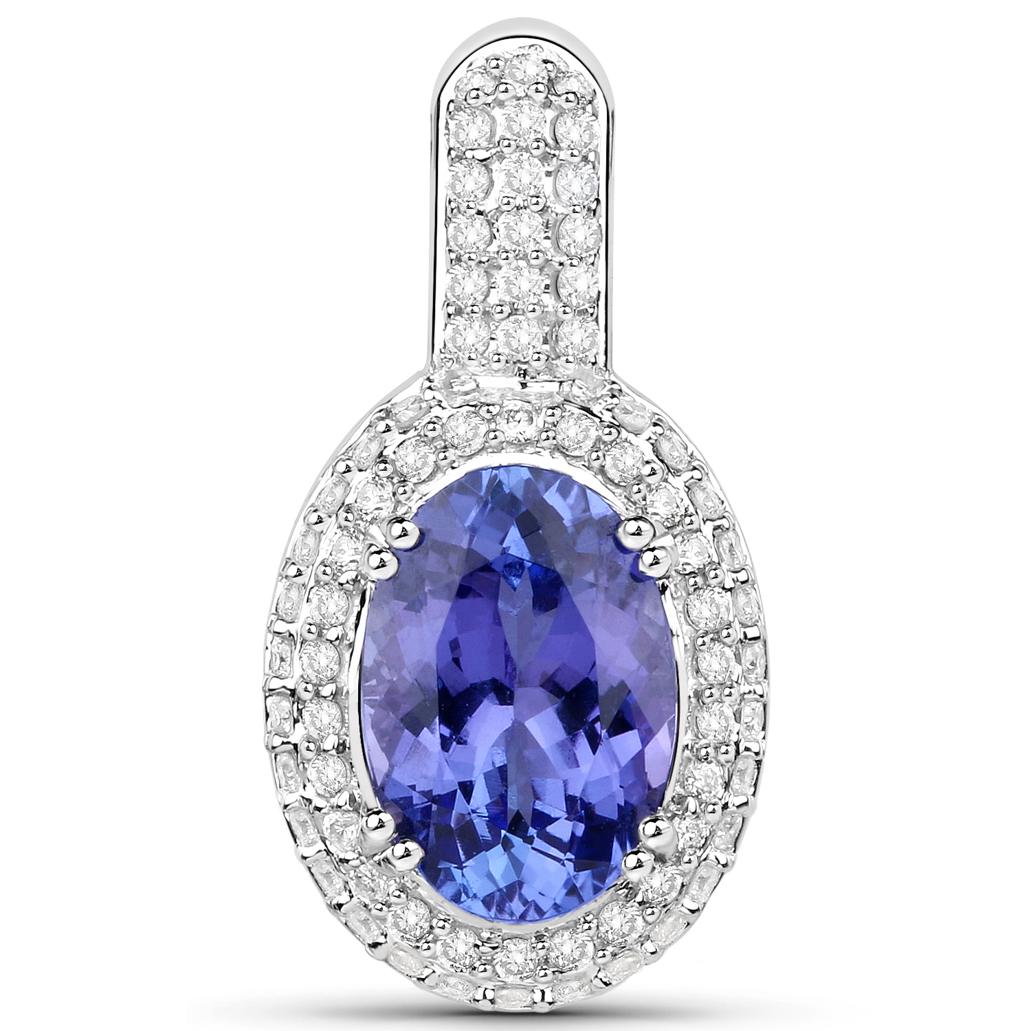 14K White Gold 3.40 Carat Genuine Tanzanite and White Diamond Pendant