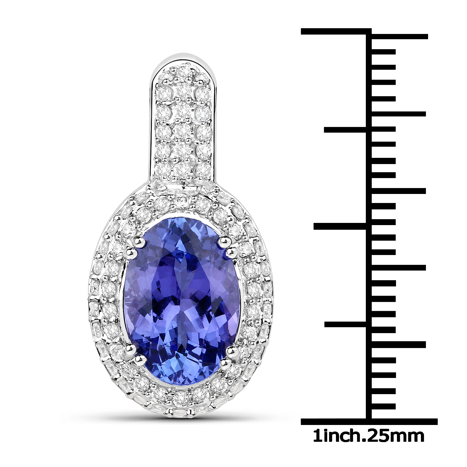 14K White Gold 3.40 Carat Genuine Tanzanite and White Diamond Pendant