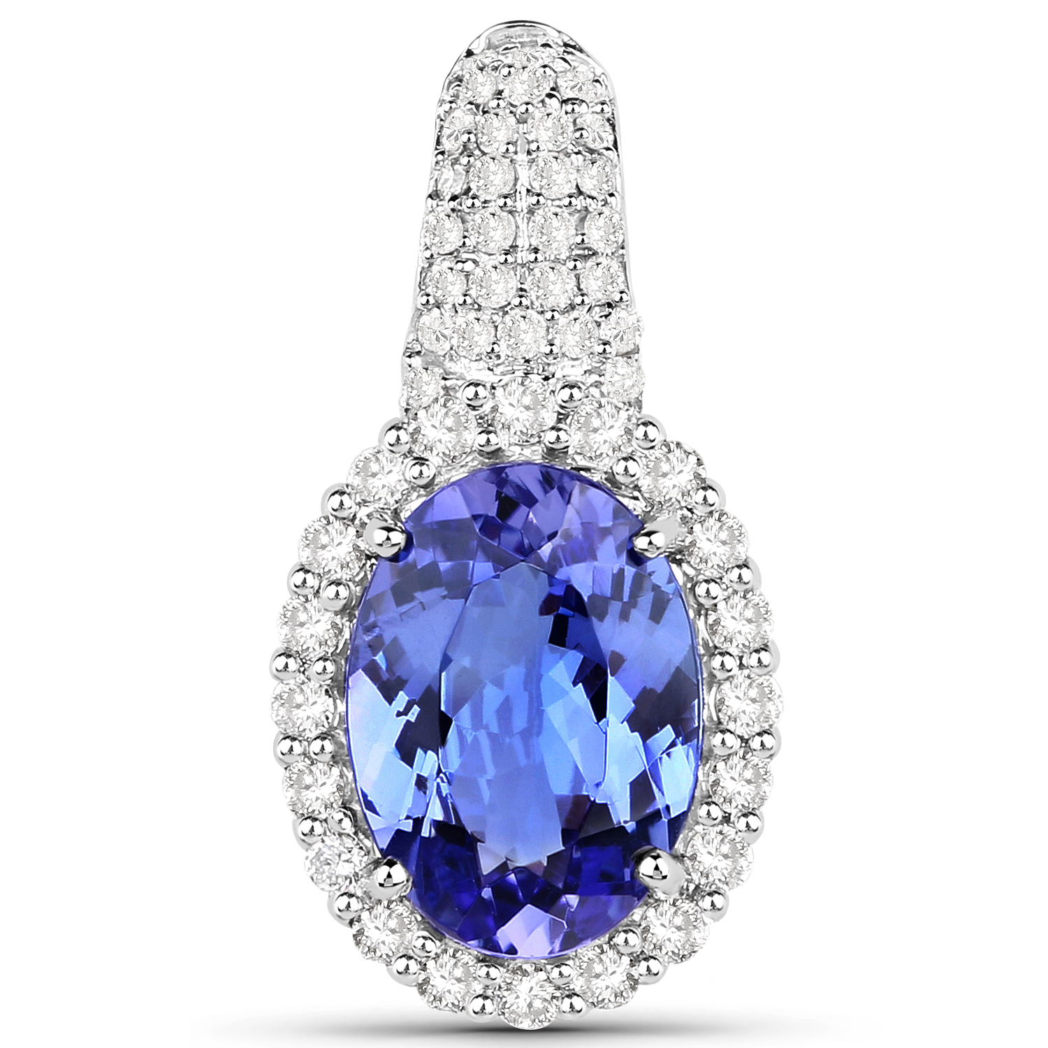 14K White Gold 3.18 Carat Genuine Tanzanite and White Diamond Pendant