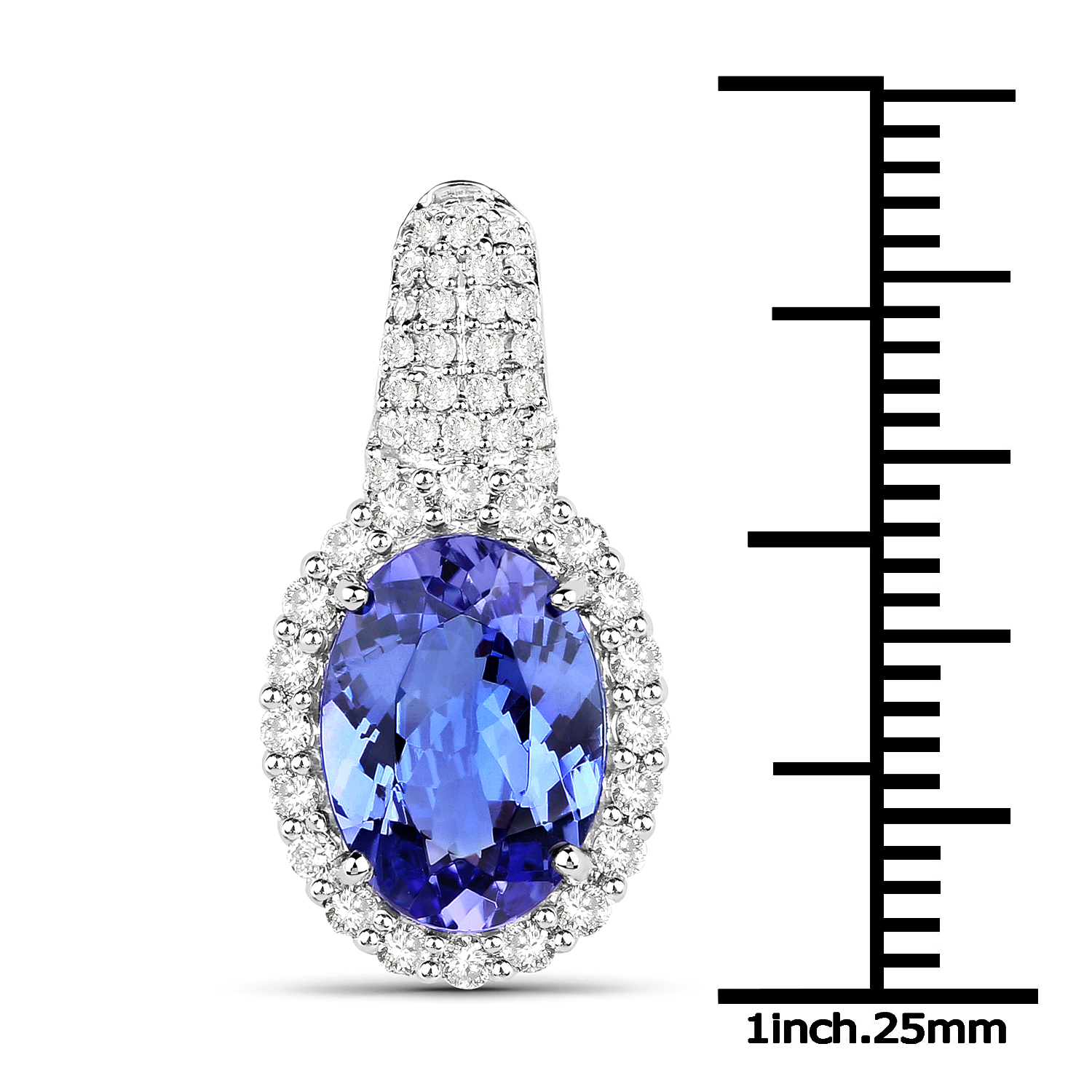 14K White Gold 3.18 Carat Genuine Tanzanite and White Diamond Pendant