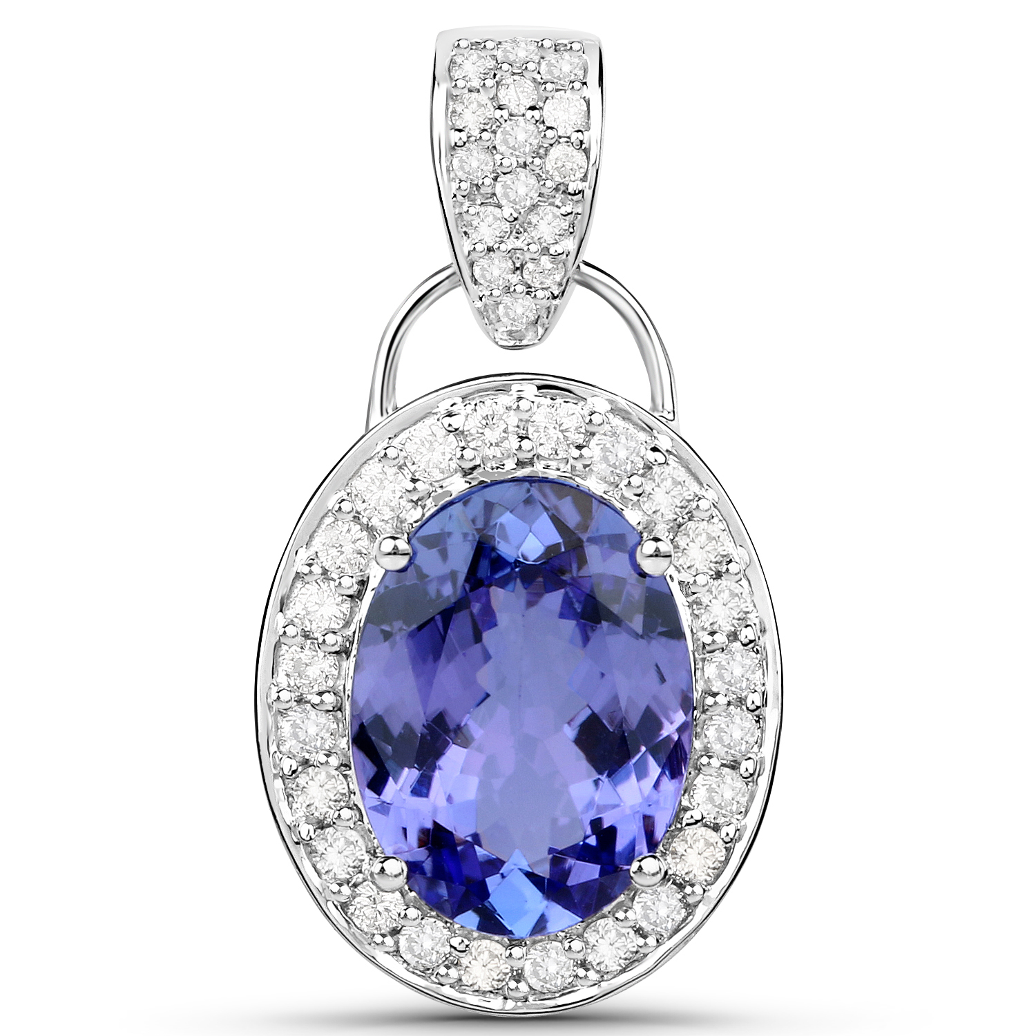 14K White Gold 3.15 Carat Genuine Tanzanite and White Diamond Pendant