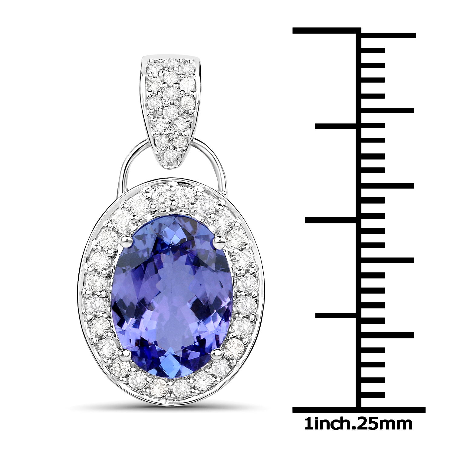 14K White Gold 3.15 Carat Genuine Tanzanite and White Diamond Pendant