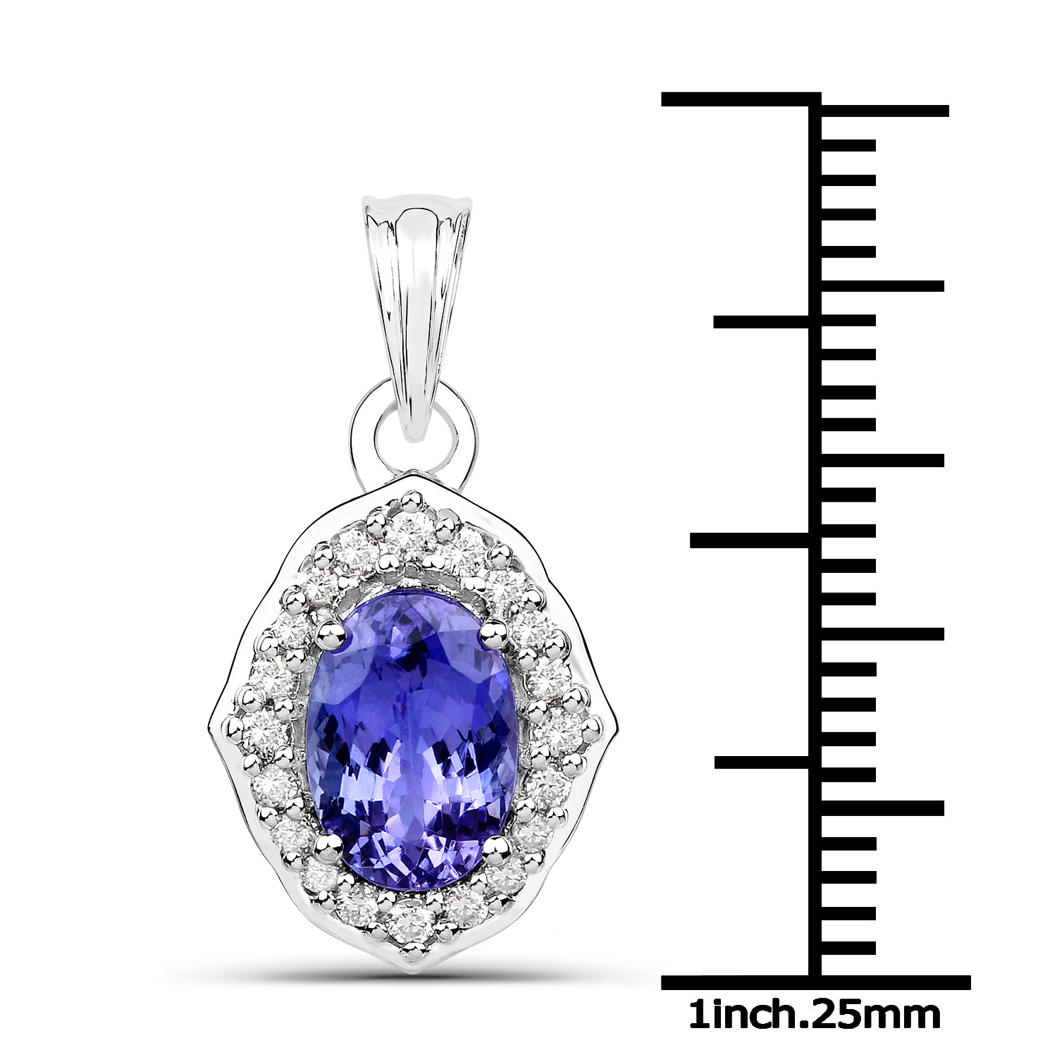 14K White Gold 2.15 Carat Genuine Tanzanite and White Diamond Pendant