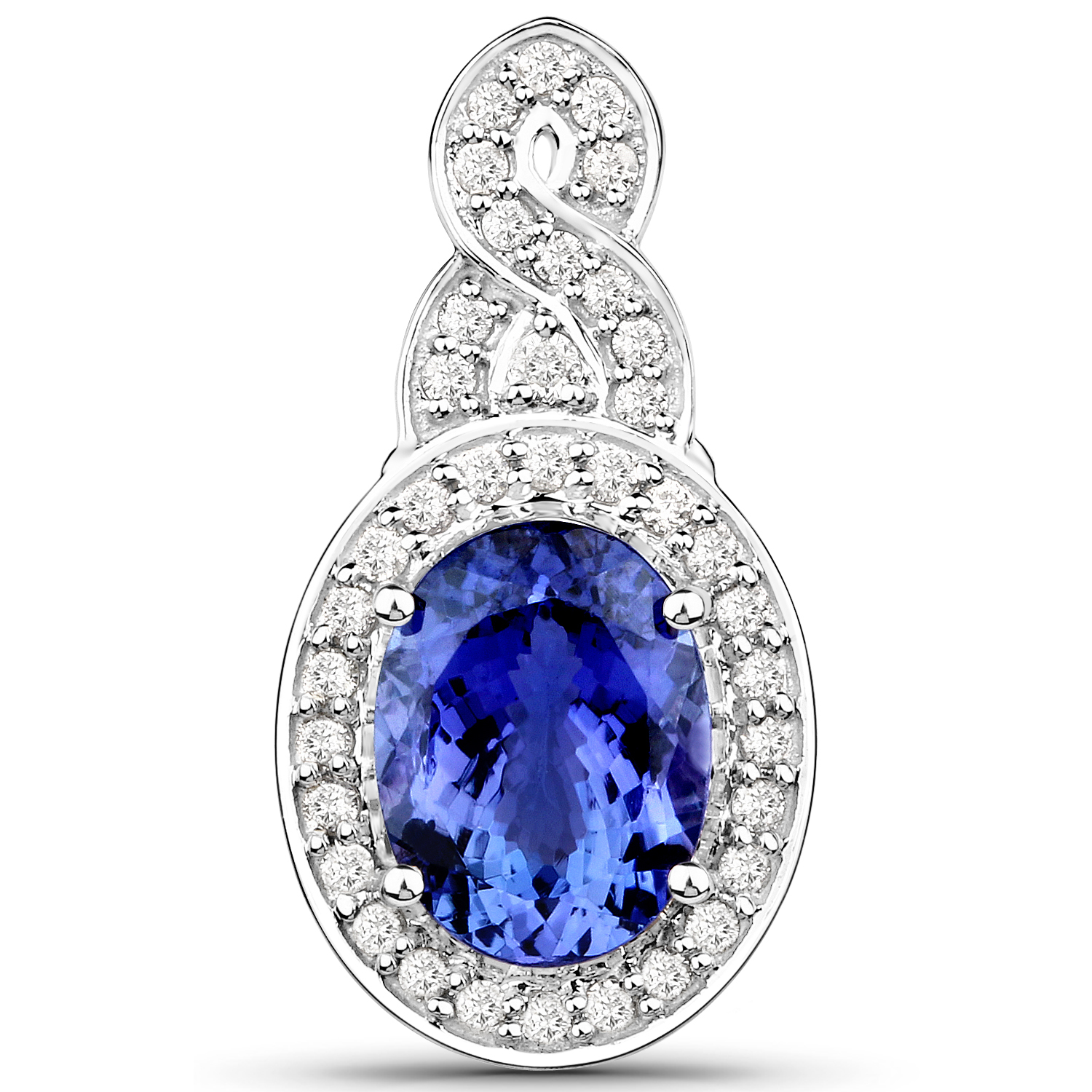 14K White Gold 2.75 Carat Genuine Tanzanite and White Diamond Pendant
