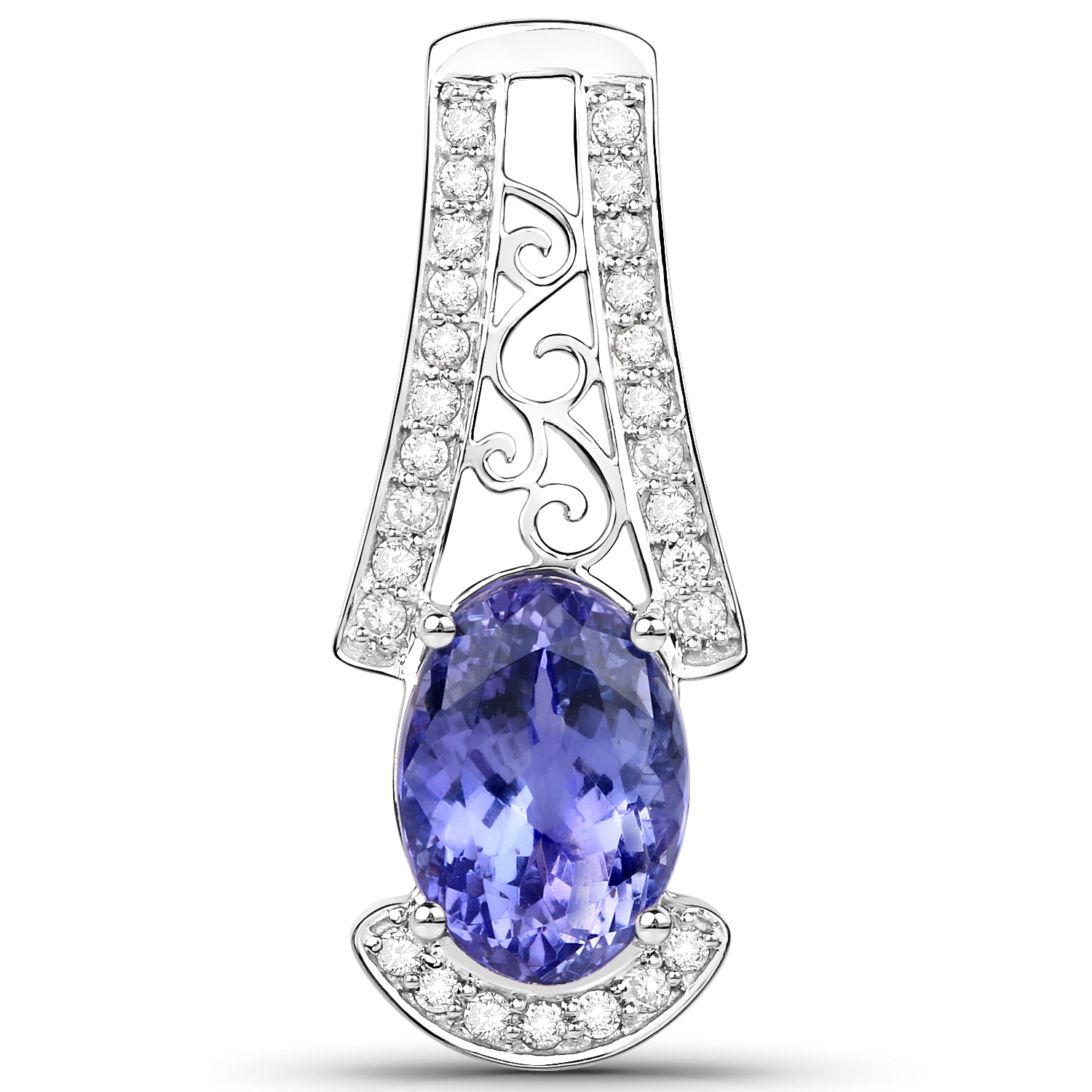 14K White Gold 3.02 Carat Genuine Tanzanite and White Diamond Pendant