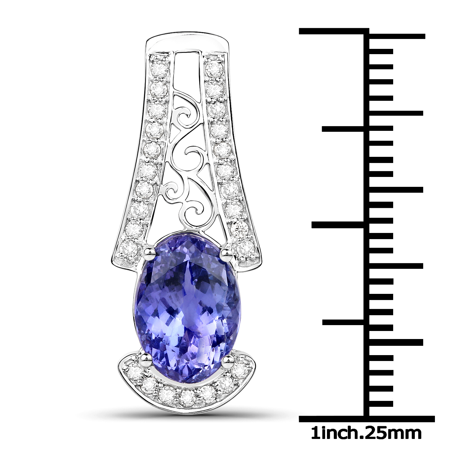 14K White Gold 3.02 Carat Genuine Tanzanite and White Diamond Pendant