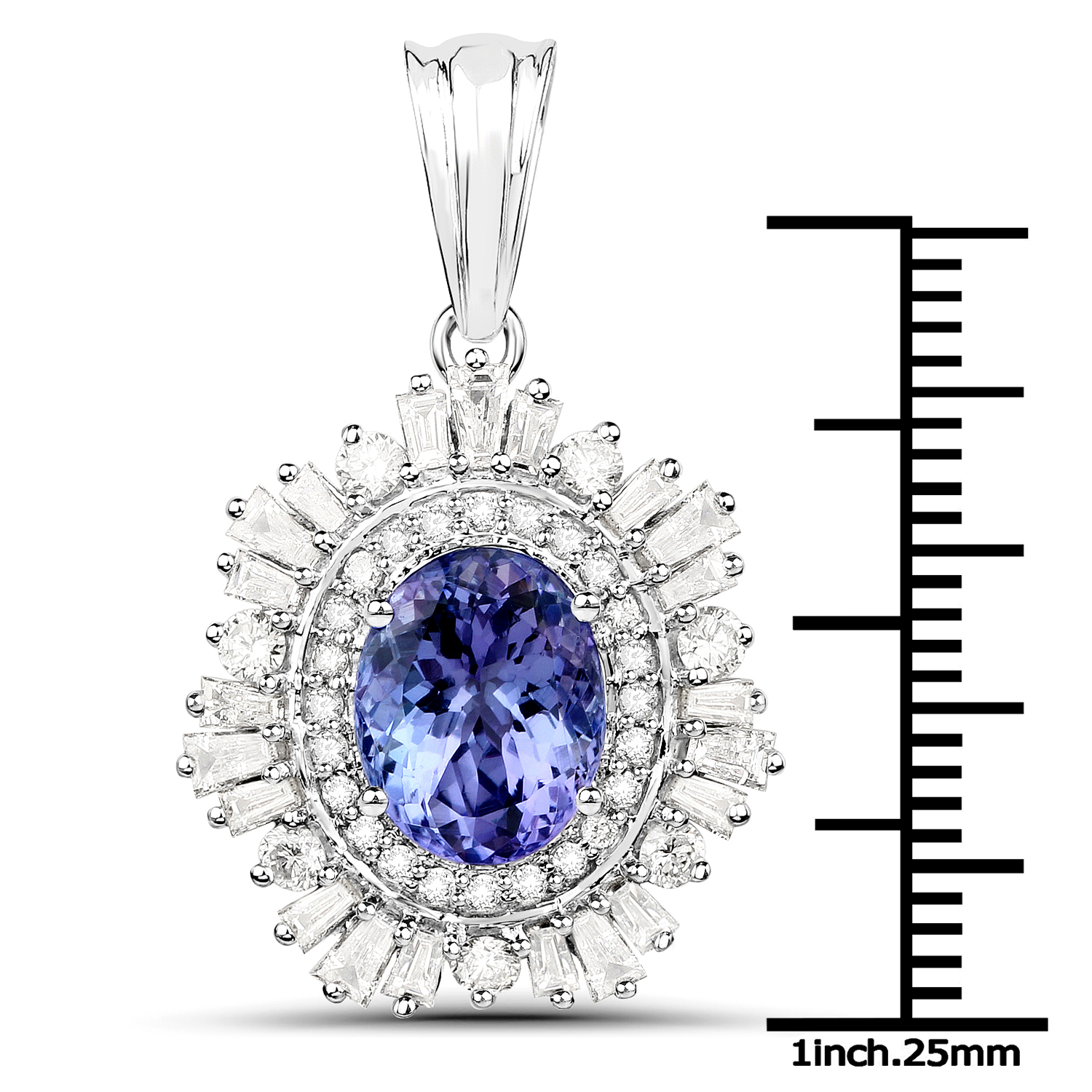 14K White Gold 4.34 Carat Genuine Tanzanite and White Diamond Pendant