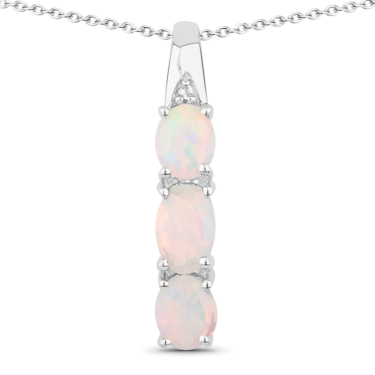 0.69 Carat Genuine Ethiopian Opal and Created White Sapphire .925 Sterling Silver Pendant