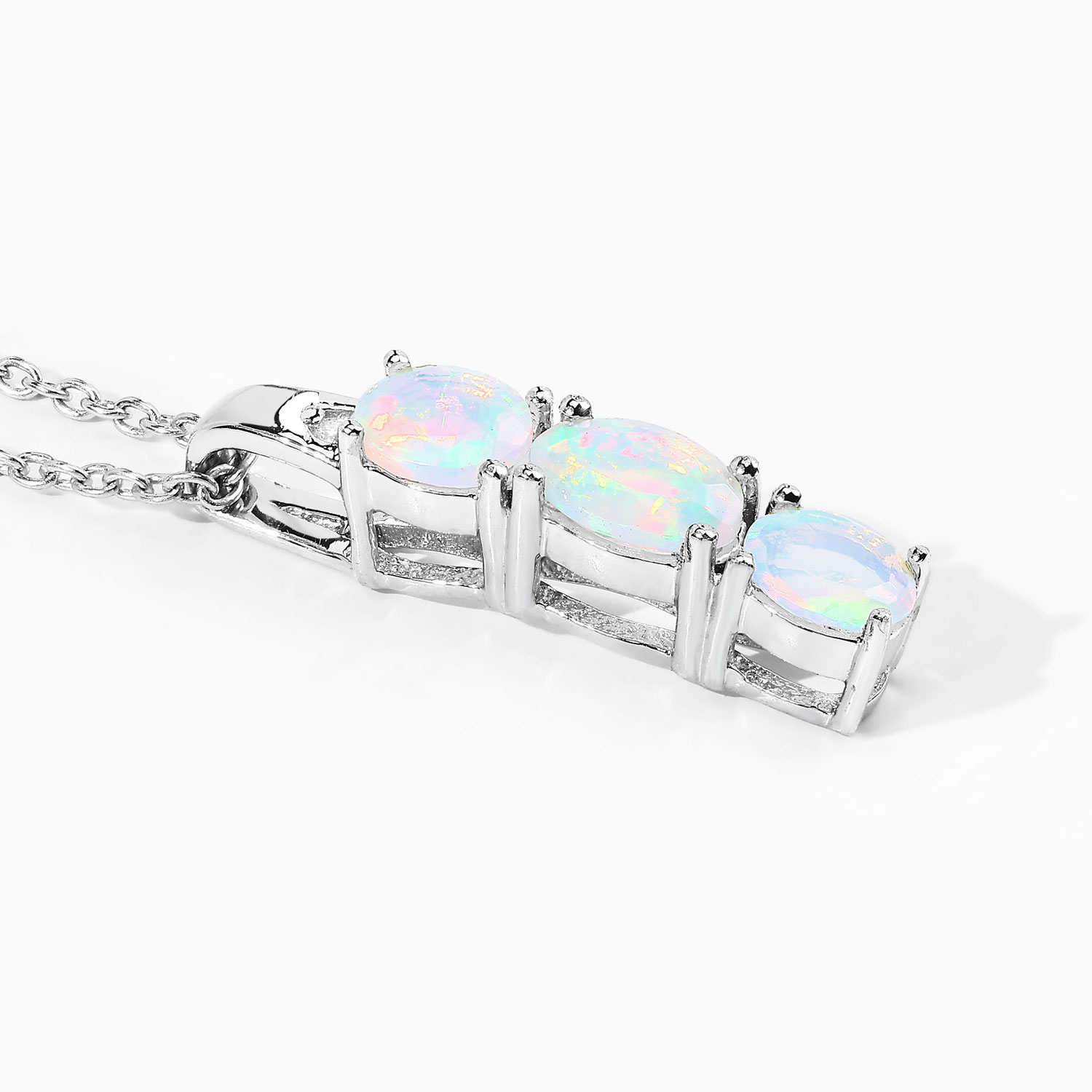 0.69 Carat Genuine Ethiopian Opal and Created White Sapphire .925 Sterling Silver Pendant