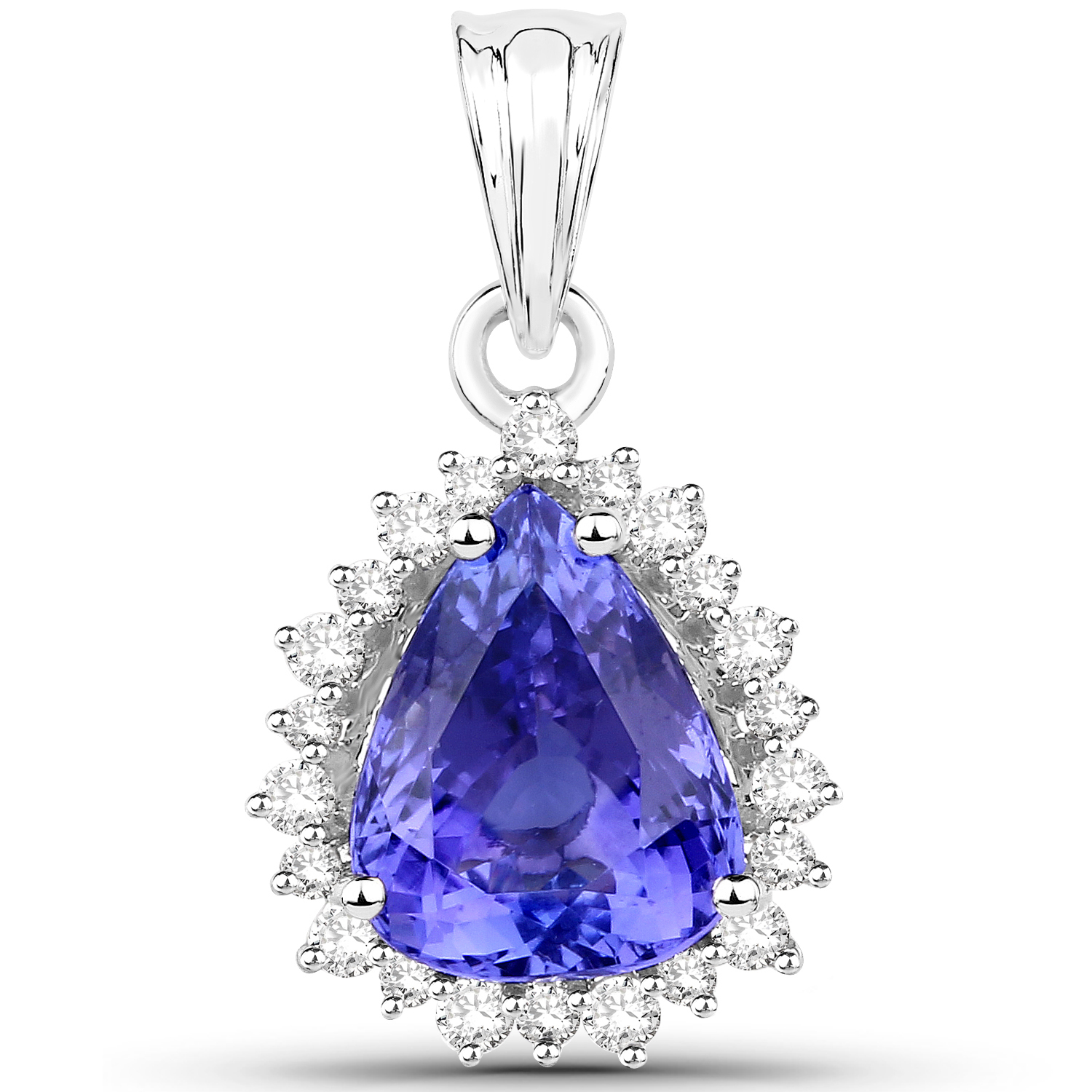 14K White Gold 2.80 Carat Genuine Tanzanite and White Diamond Pendant