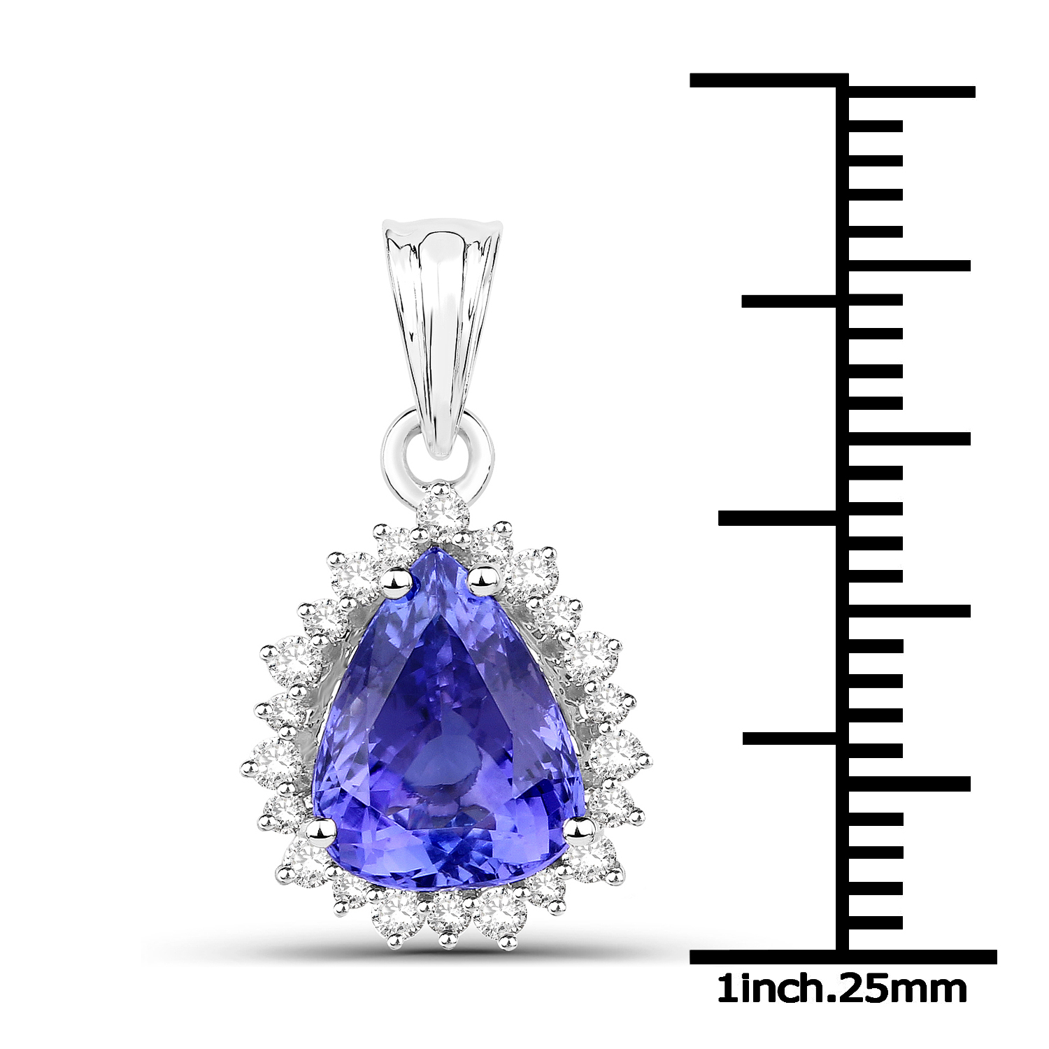 14K White Gold 2.80 Carat Genuine Tanzanite and White Diamond Pendant