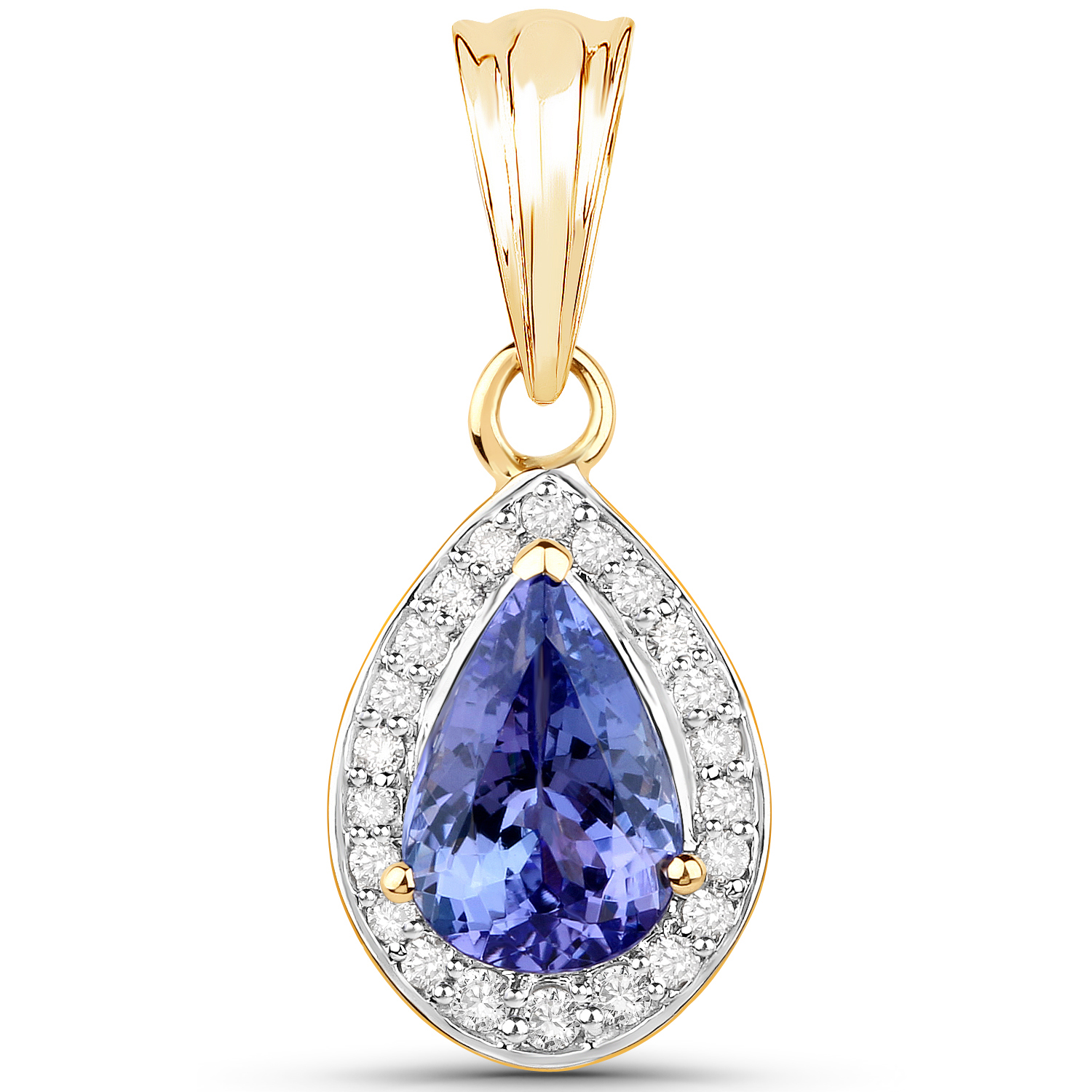 14K Yellow Gold 2.27 Carat Genuine Tanzanite and White Diamond Pendant