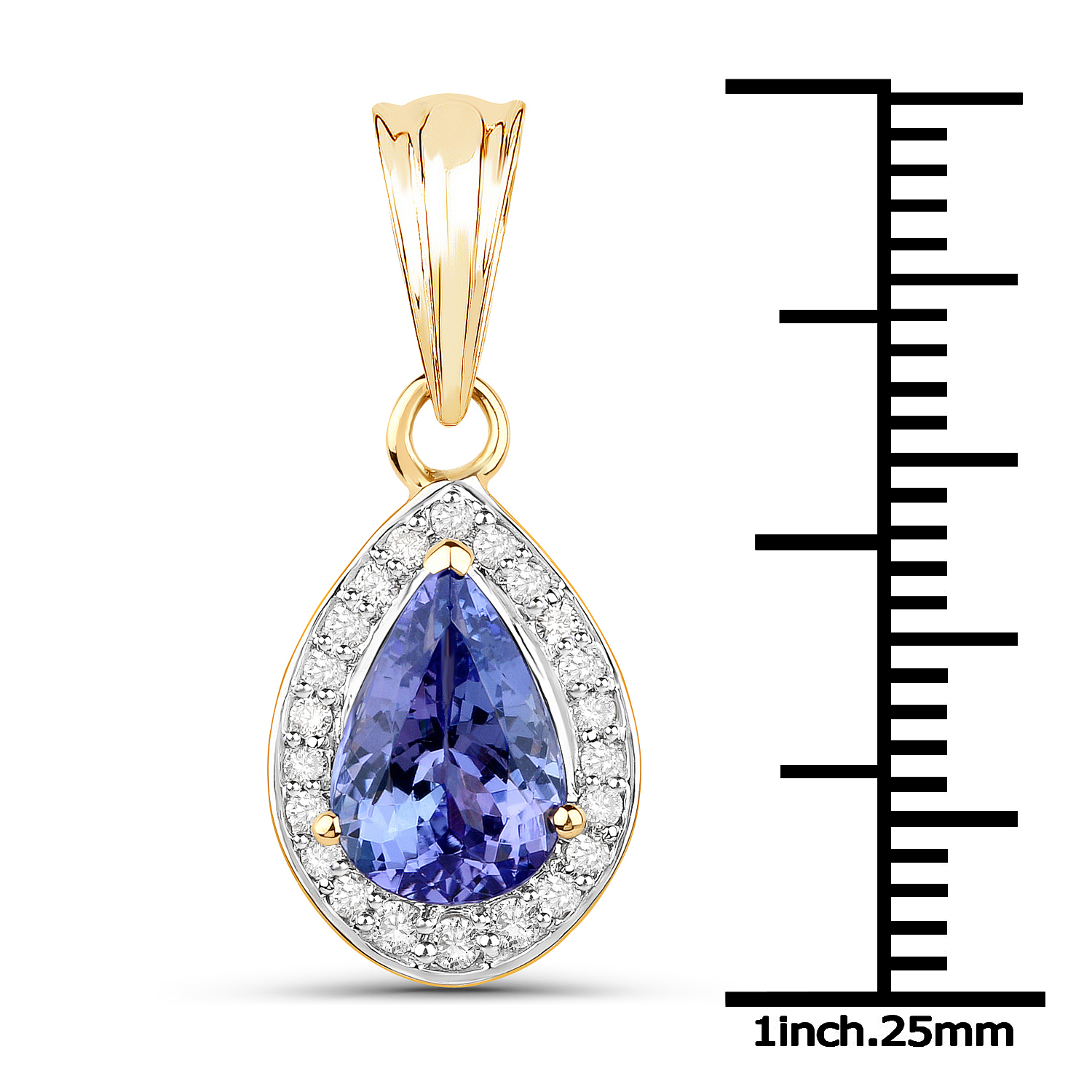 14K Yellow Gold 2.27 Carat Genuine Tanzanite and White Diamond Pendant