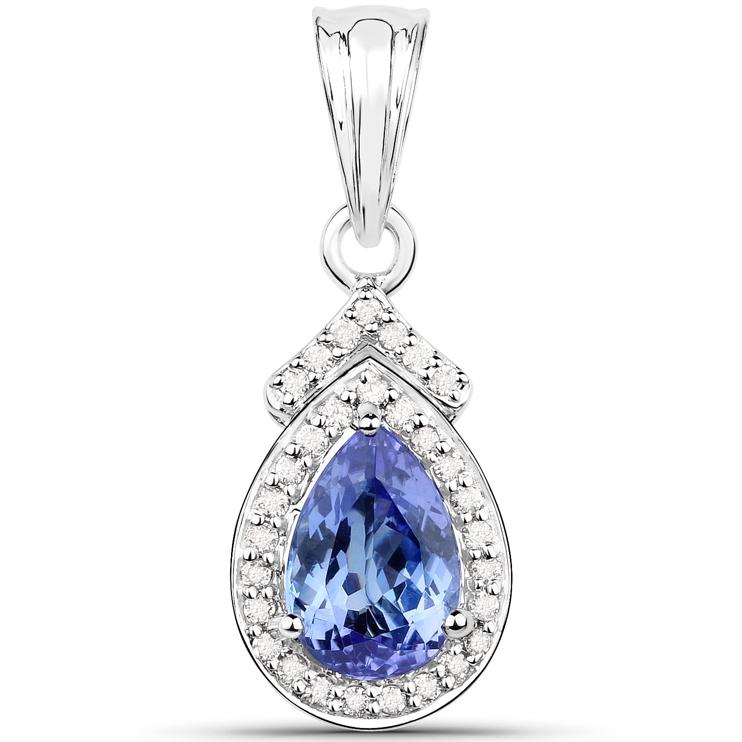 14K White Gold 2.51 Carat Genuine Tanzanite and White Diamond Pendant