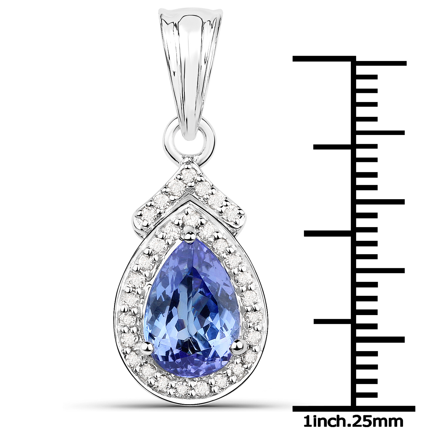14K White Gold 2.51 Carat Genuine Tanzanite and White Diamond Pendant