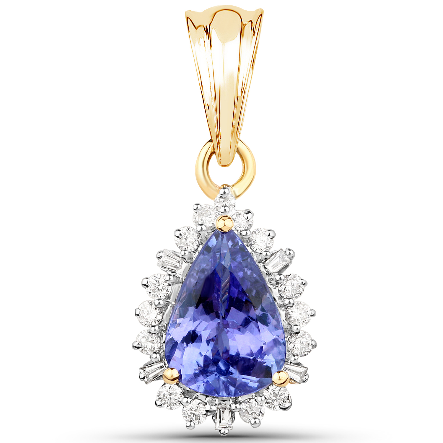 14K Yellow Gold 2.20 Carat Genuine Tanzanite and White Diamond Pendant