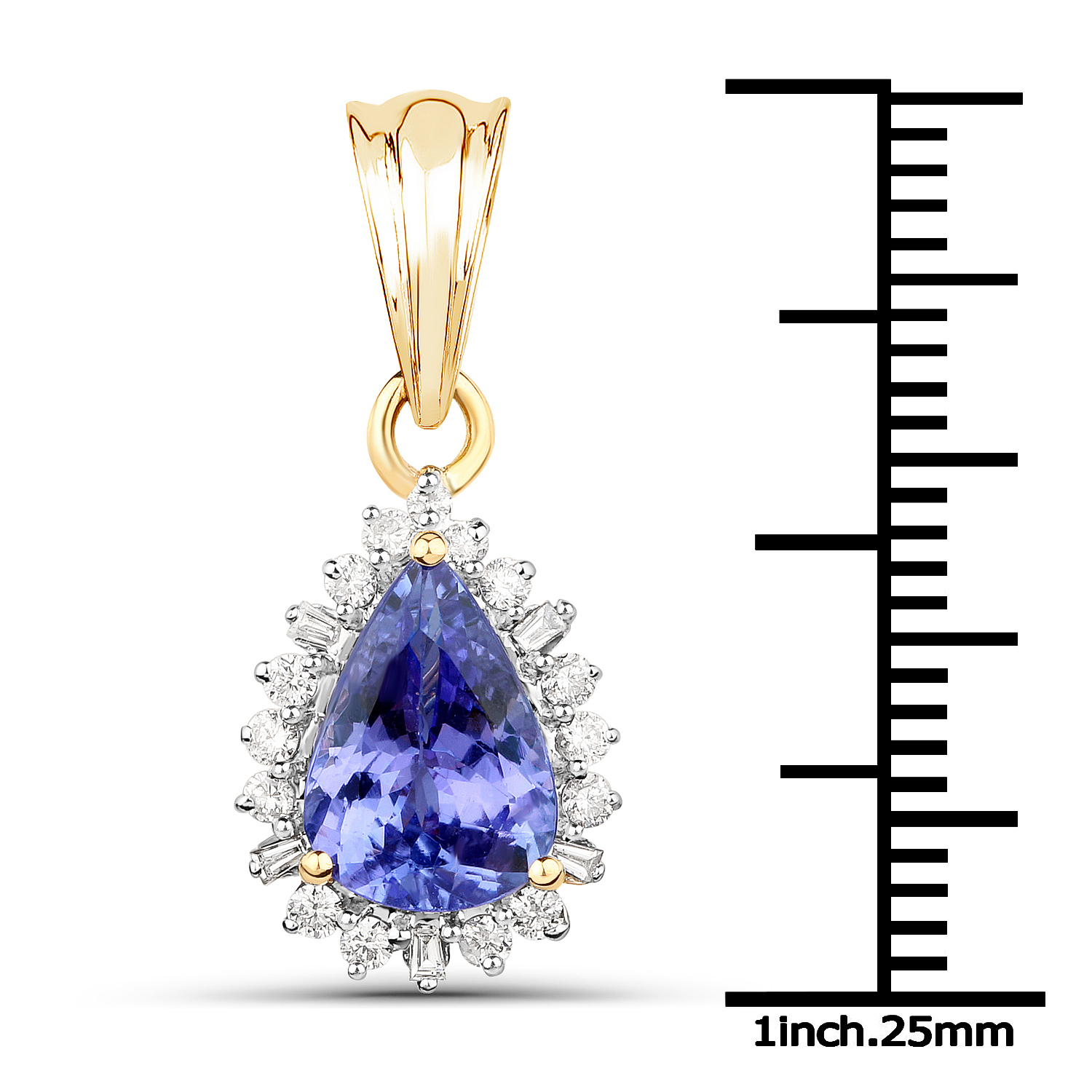 14K Yellow Gold 2.20 Carat Genuine Tanzanite and White Diamond Pendant