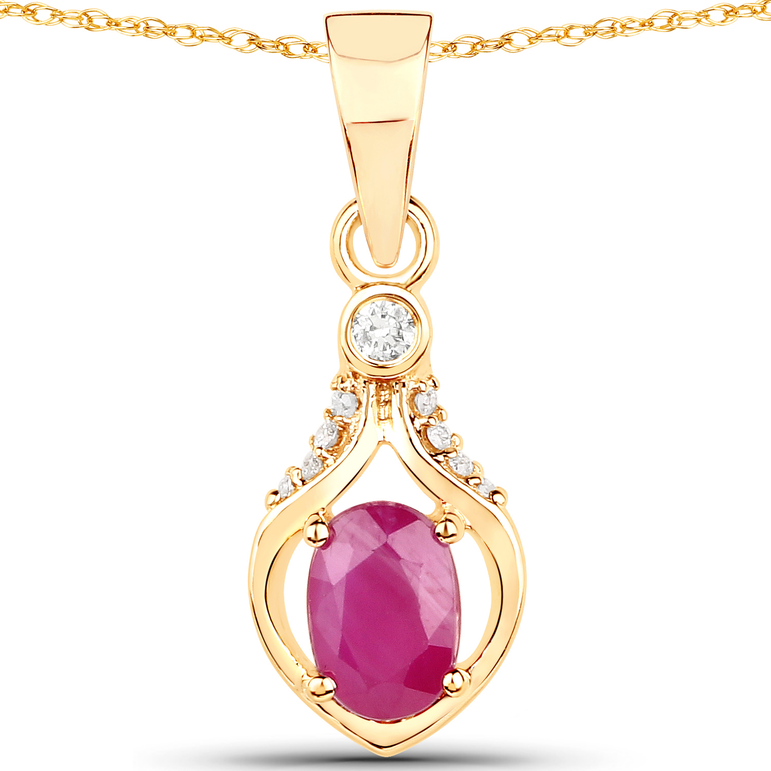 0.56 Carat Genuine Ruby and White Diamond 14K Yellow Gold Pendant