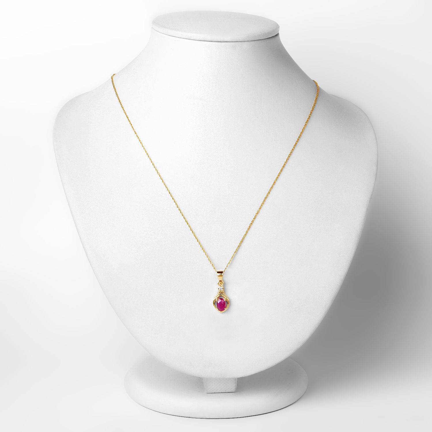 0.56 Carat Genuine Ruby and White Diamond 14K Yellow Gold Pendant