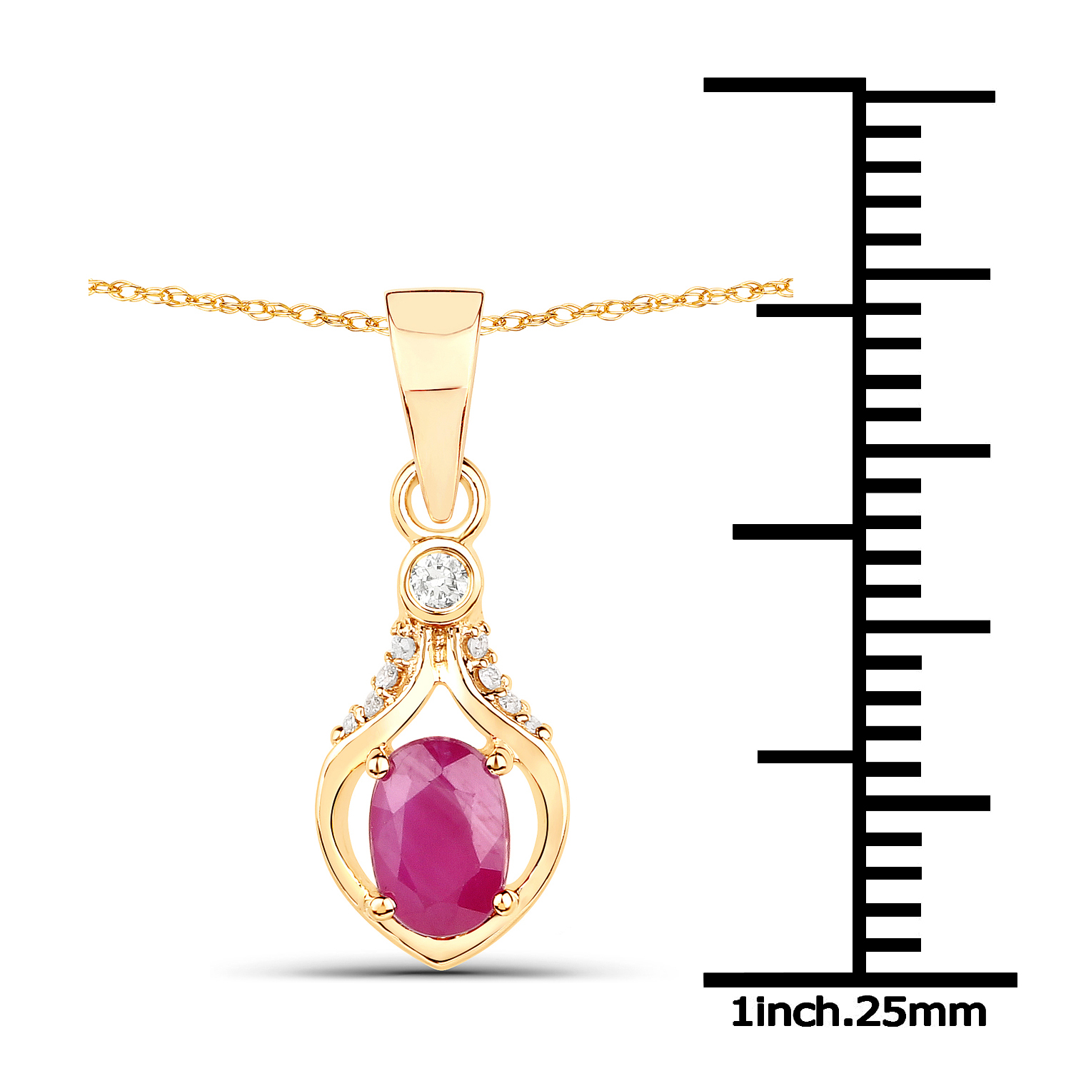 0.56 Carat Genuine Ruby and White Diamond 14K Yellow Gold Pendant