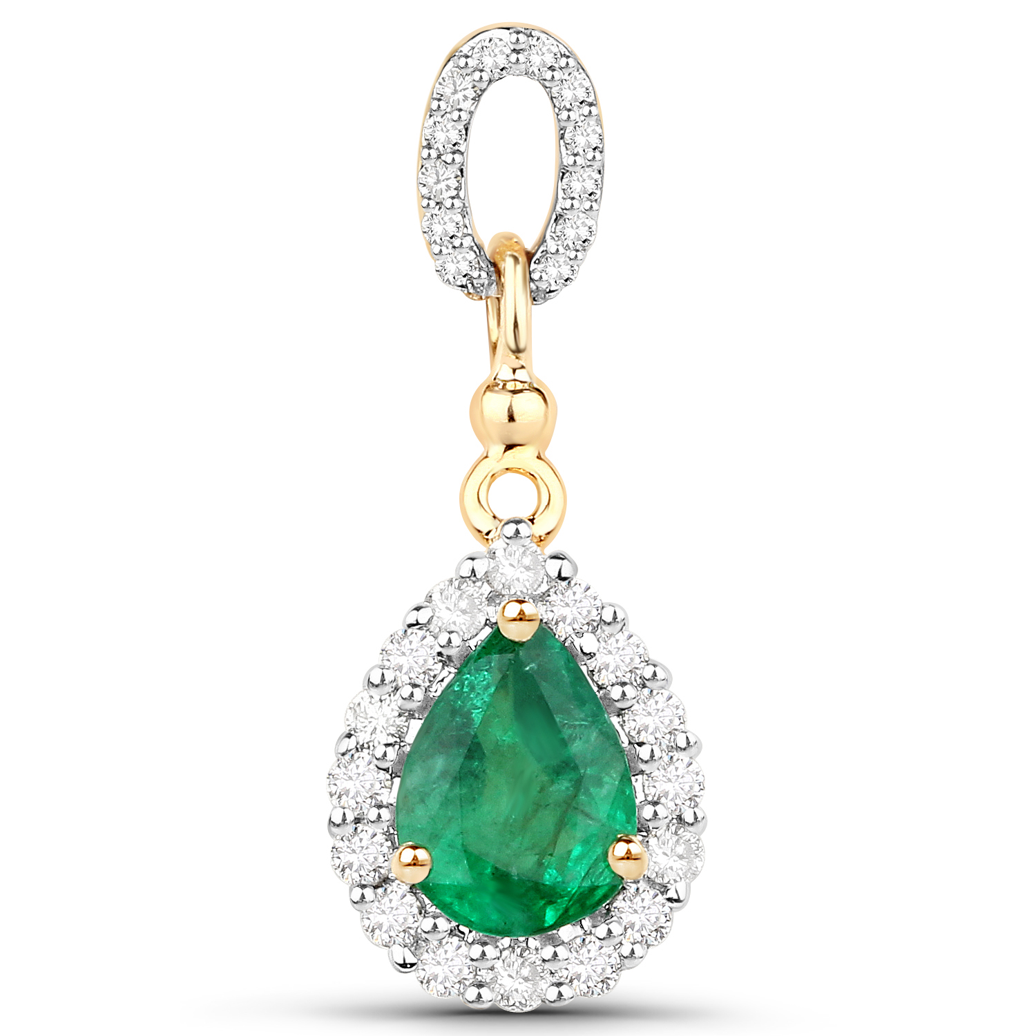 0.85 Carat Genuine Zambian Emerald and White Diamond 14K Yellow Gold Pendant