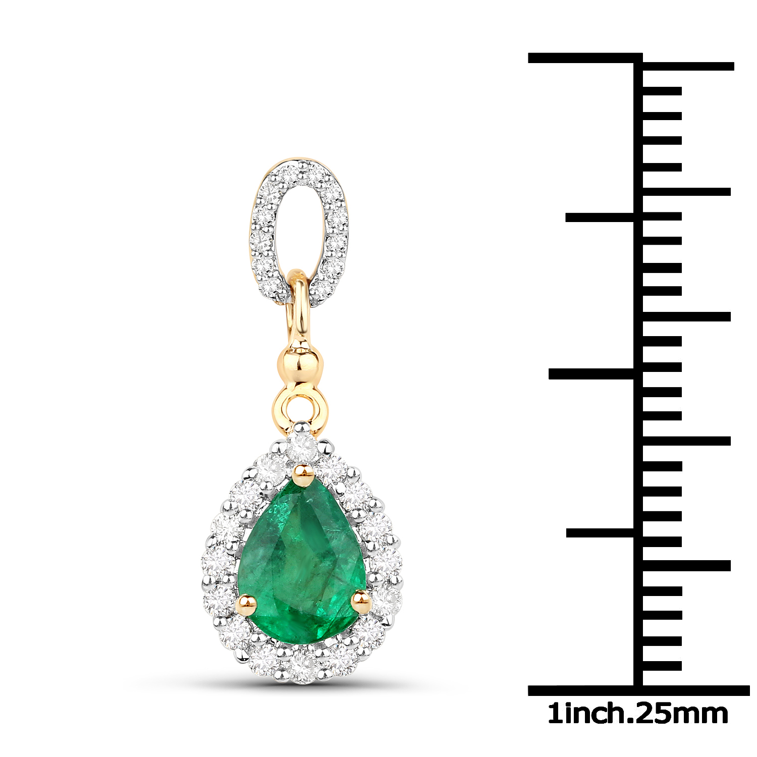 0.85 Carat Genuine Zambian Emerald and White Diamond 14K Yellow Gold Pendant