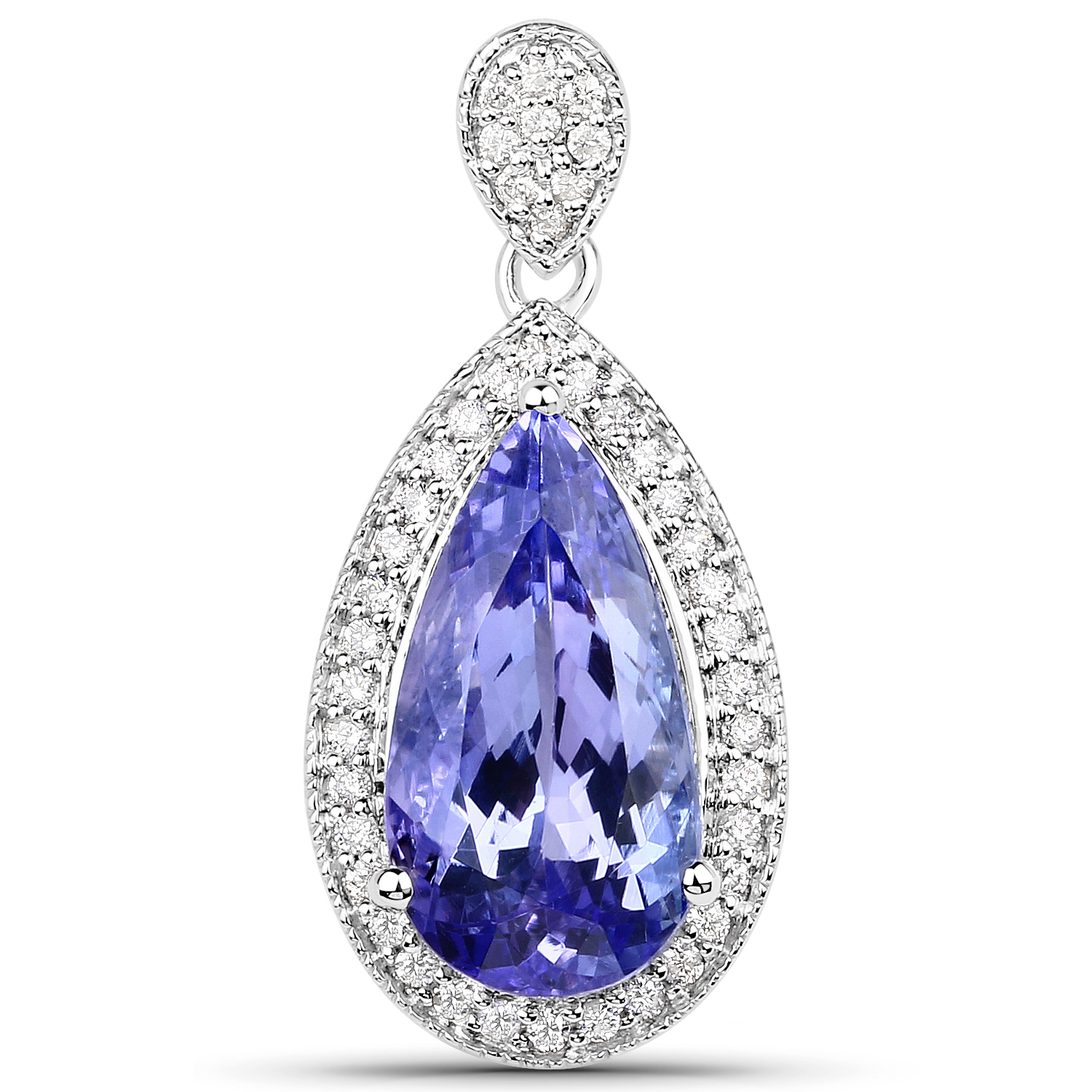 14K White Gold 5.79 Carat Genuine Tanzanite and White Diamond Pendant