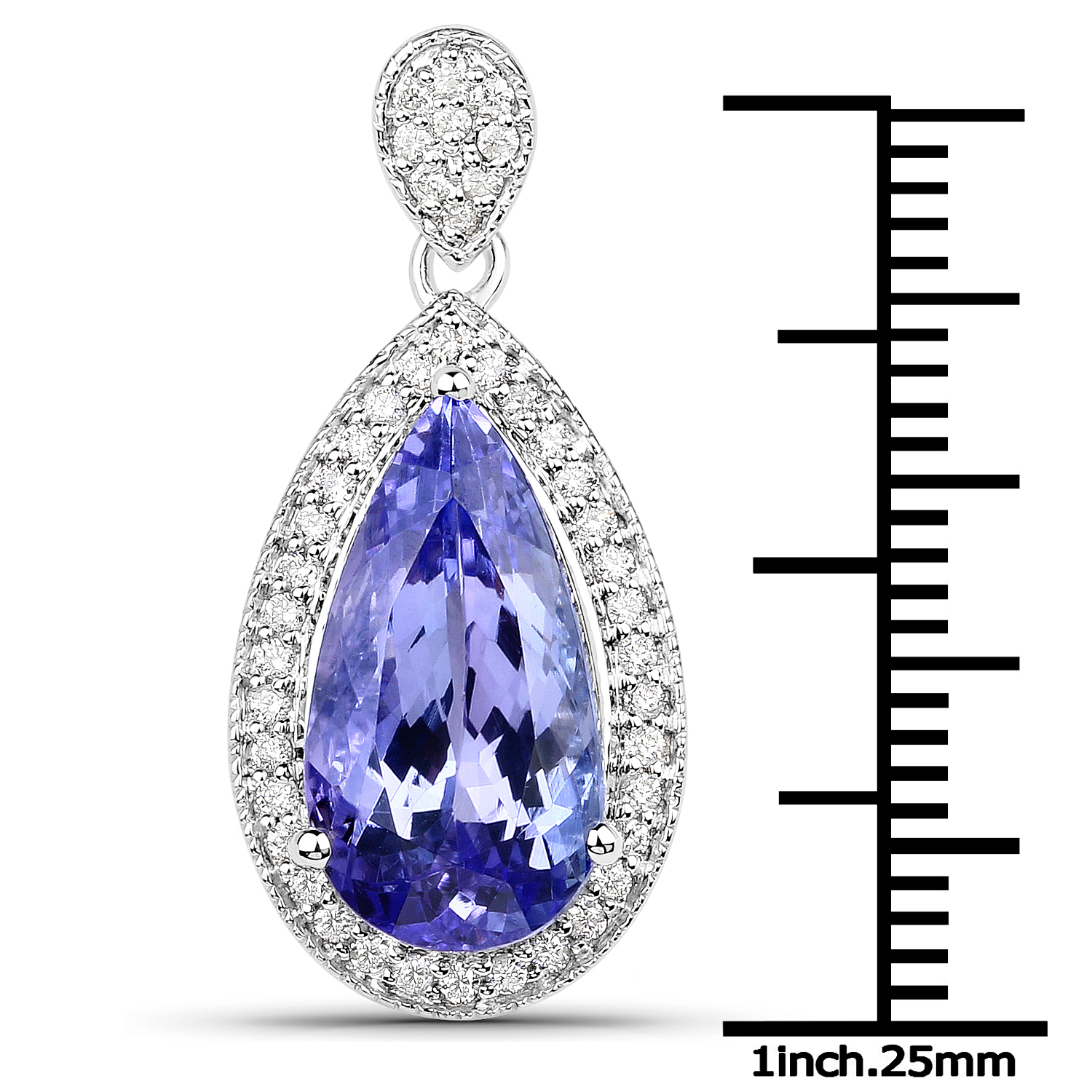 14K White Gold 5.79 Carat Genuine Tanzanite and White Diamond Pendant