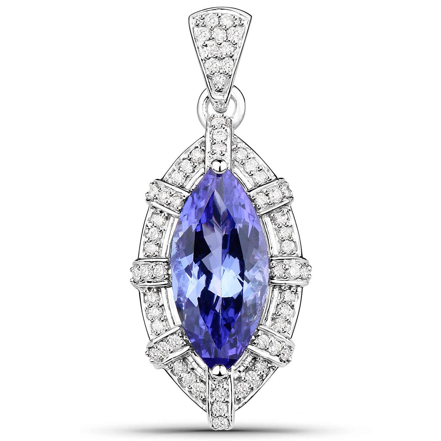 14K White Gold 3.92 Carat Genuine Tanzanite and White Diamond Pendant