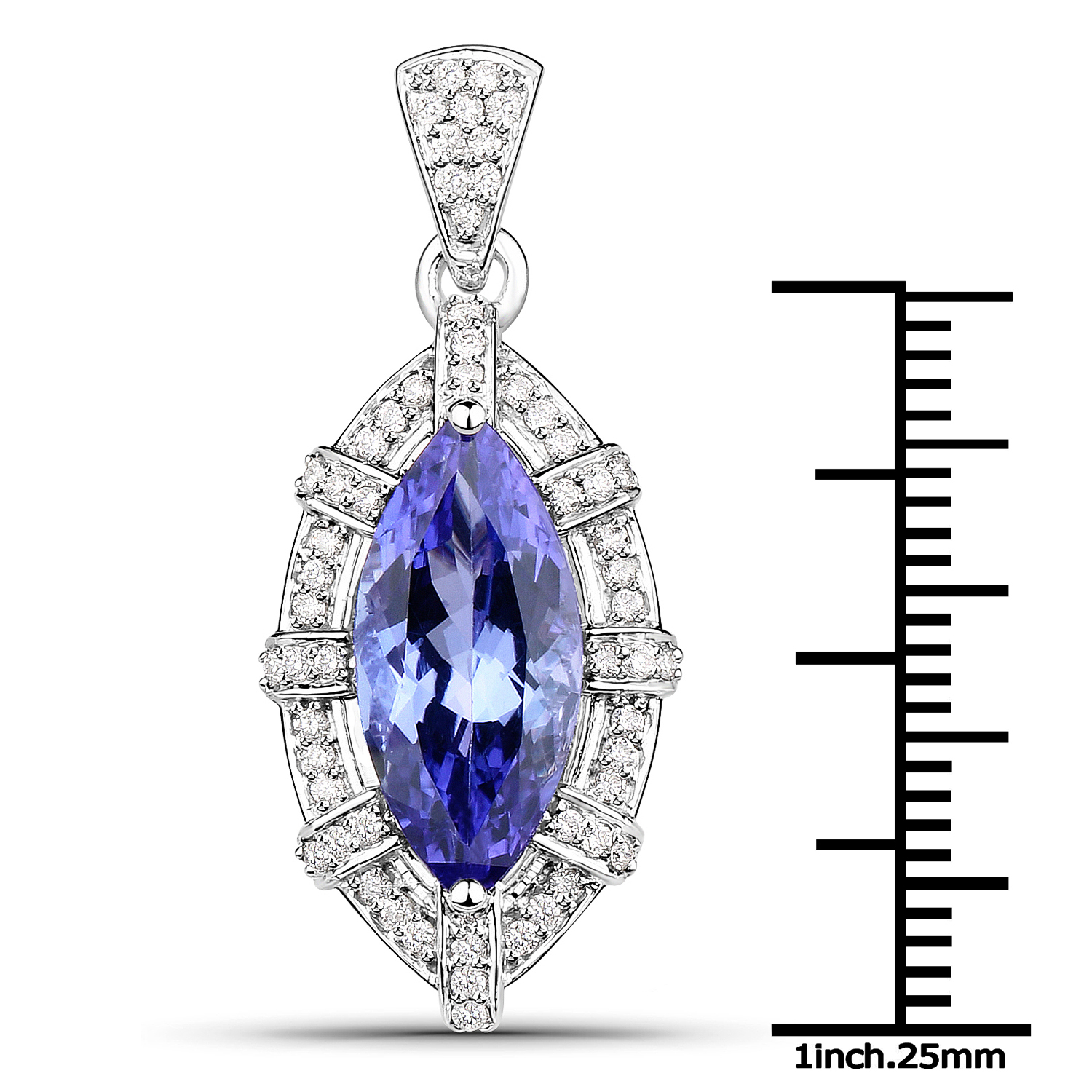 14K White Gold 3.92 Carat Genuine Tanzanite and White Diamond Pendant