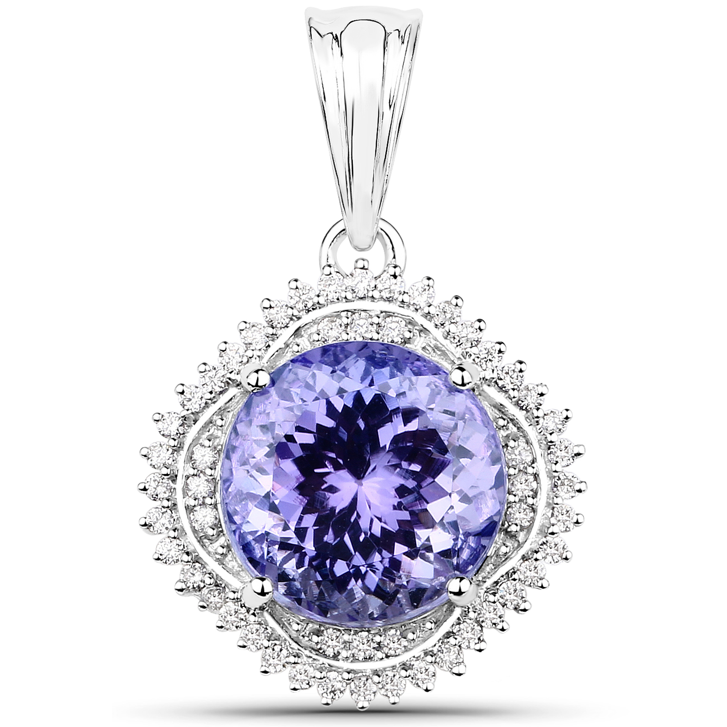 14K White Gold 7.40 Carat Genuine Tanzanite and White Diamond Pendant