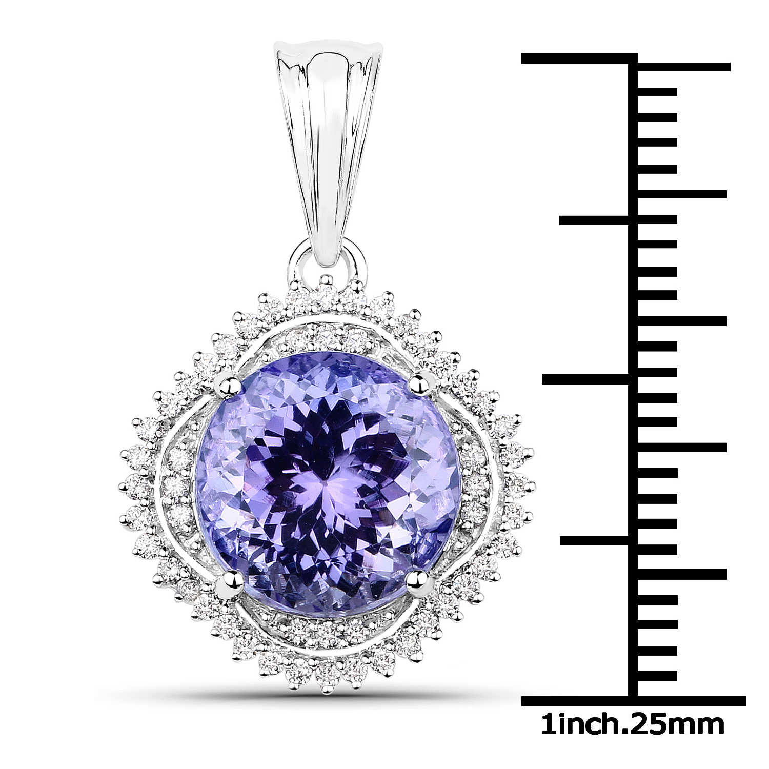 14K White Gold 7.40 Carat Genuine Tanzanite and White Diamond Pendant