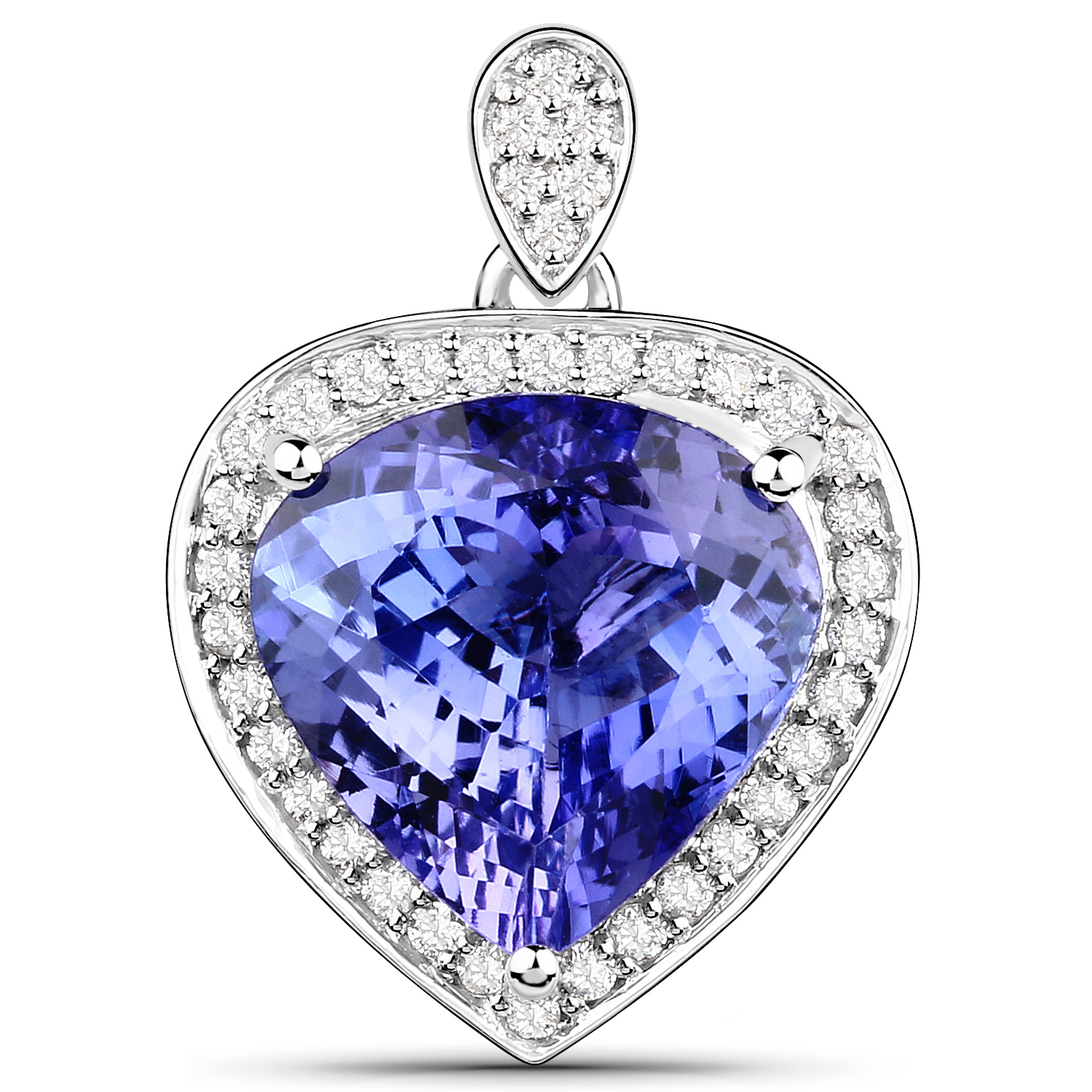 14K White Gold 5.90 Carat Genuine Tanzanite and White Diamond Pendant