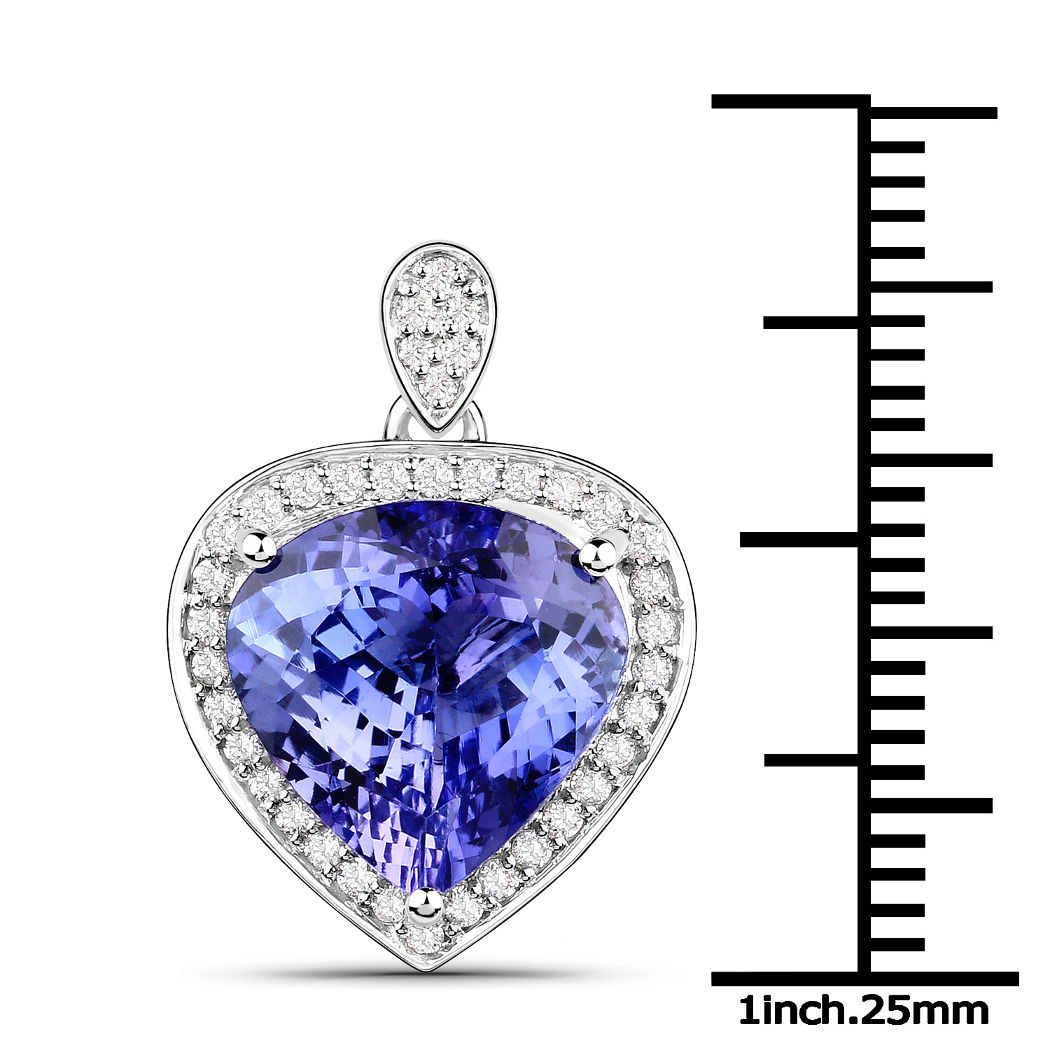 14K White Gold 5.90 Carat Genuine Tanzanite and White Diamond Pendant