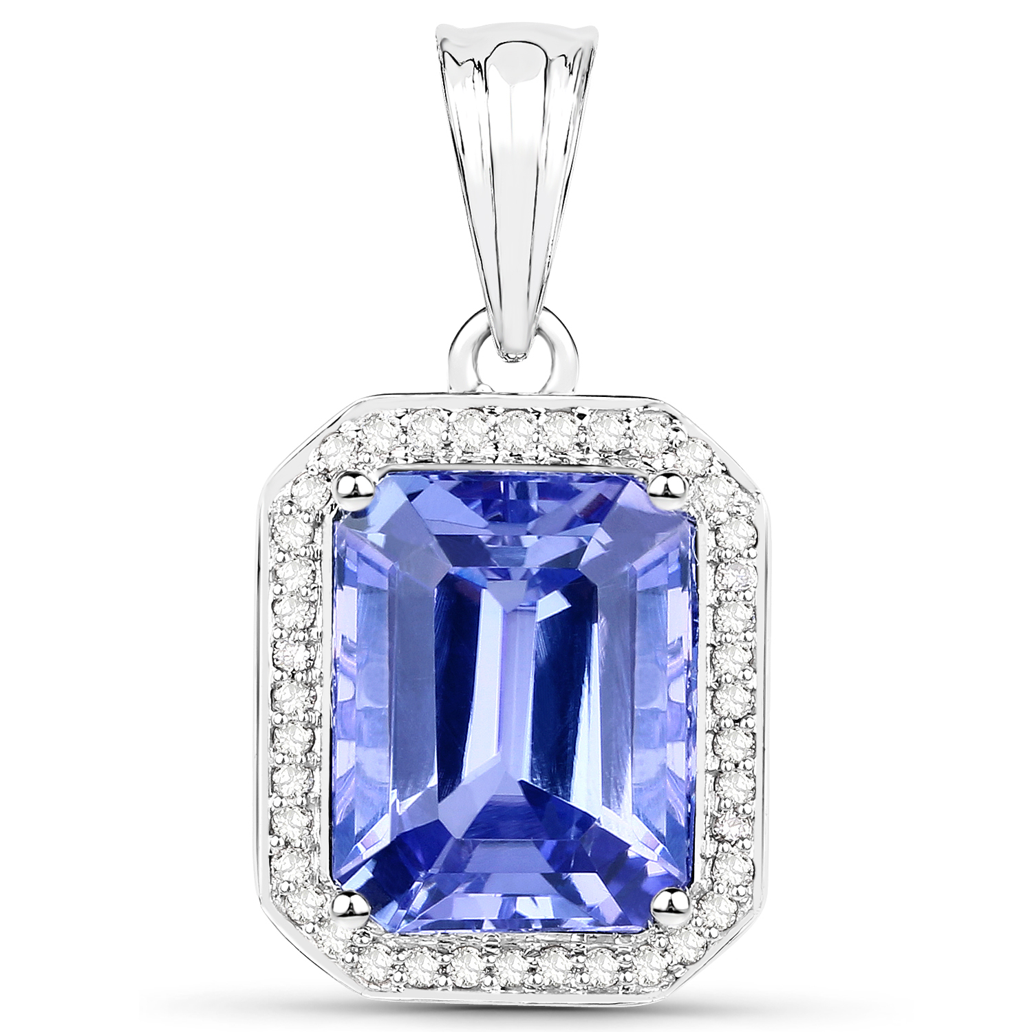 14K White Gold 7.11 Carat Genuine Tanzanite and White Diamond Pendant