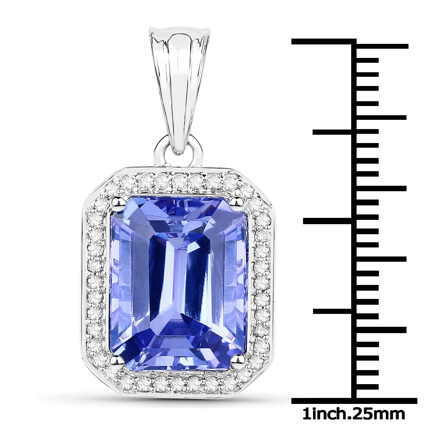 14K White Gold 7.11 Carat Genuine Tanzanite and White Diamond Pendant