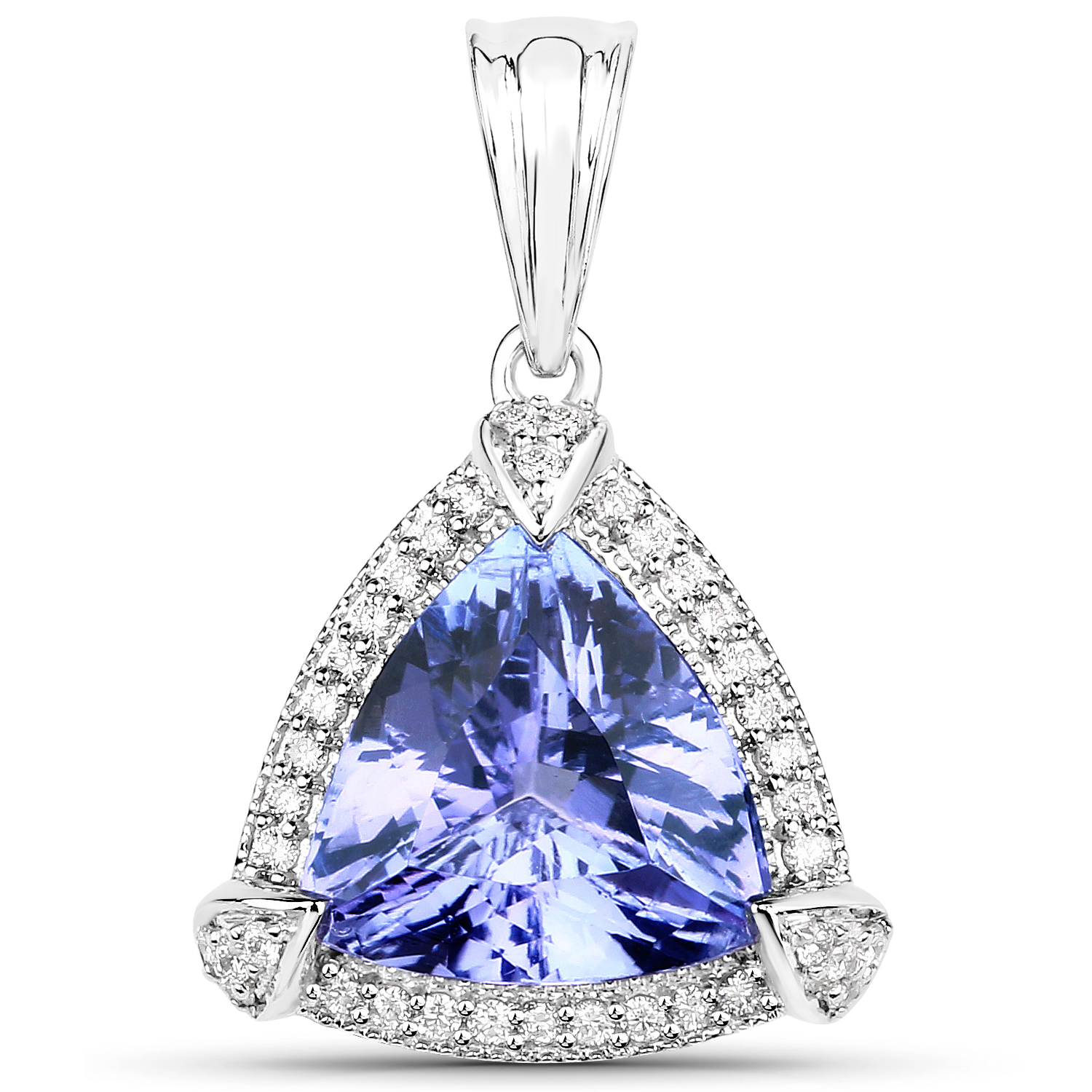 14K White Gold 5.33 Carat Genuine Tanzanite and White Diamond Pendant