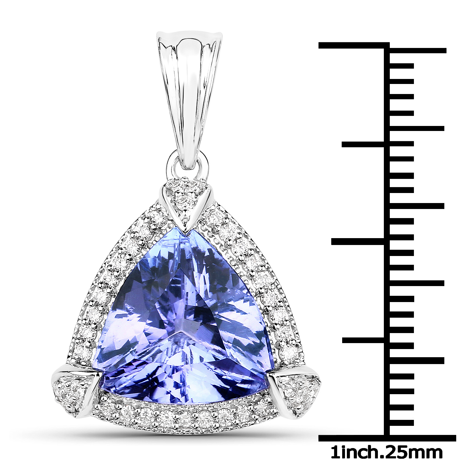 14K White Gold 5.33 Carat Genuine Tanzanite and White Diamond Pendant