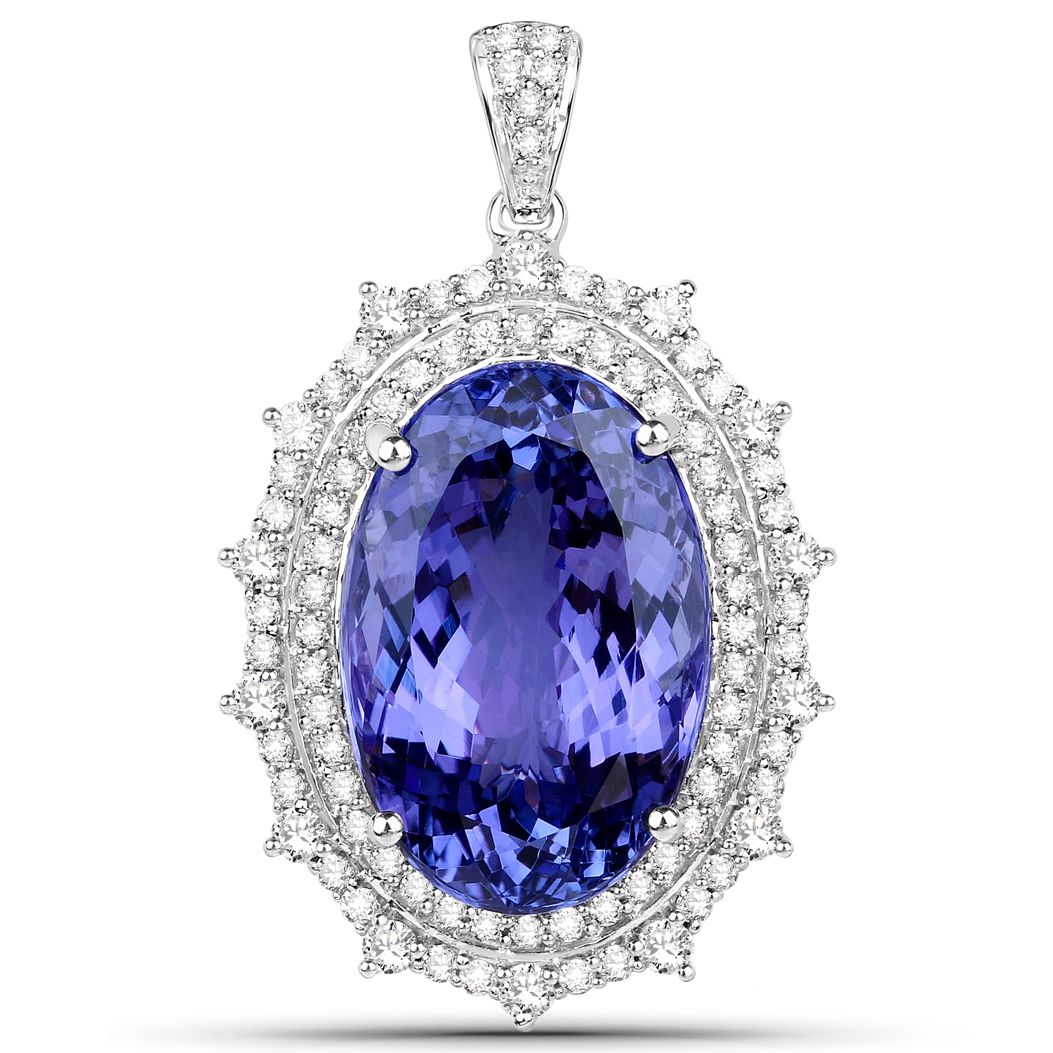 28.39 Carat Genuine Tanzanite and White Diamond 18K White Gold Pendant