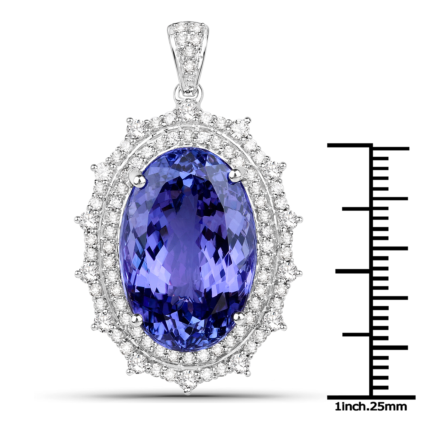 28.39 Carat Genuine Tanzanite and White Diamond 18K White Gold Pendant
